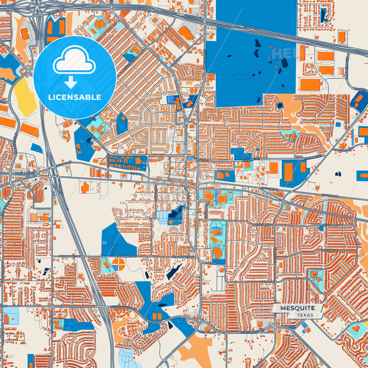 Canvas Print Template of Mesquite Street Map