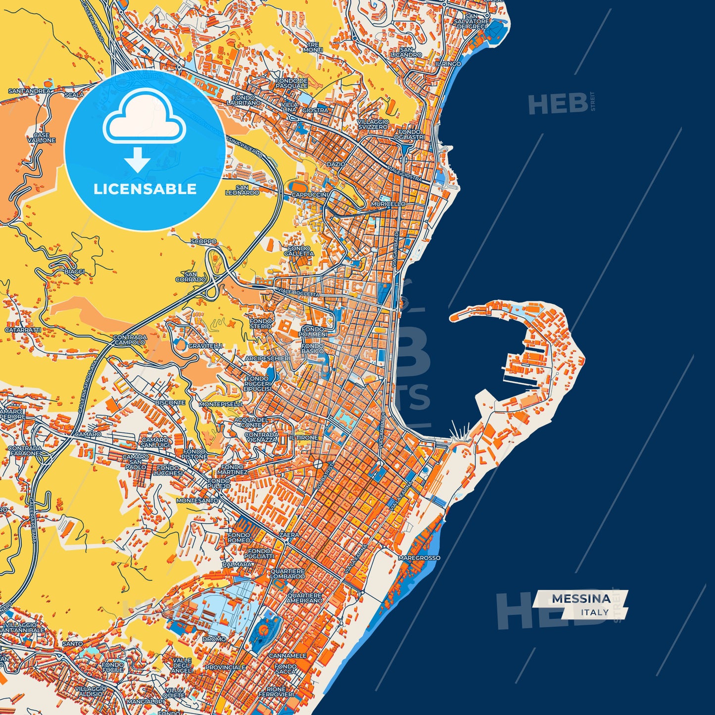 Canvas Print Template of Messina Street Map