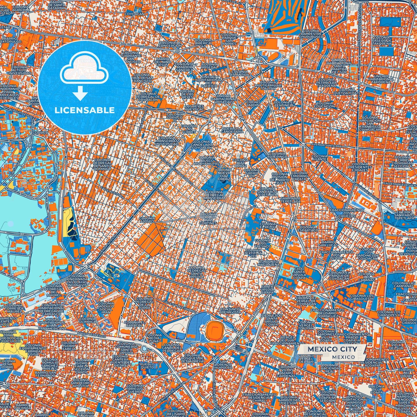 Canvas Print Template of Mexico City Street Map