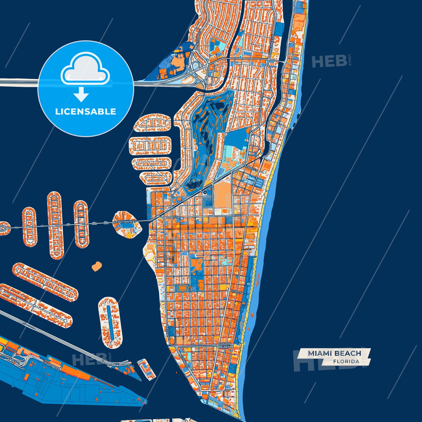 Canvas Print Template of Miami Beach Street Map