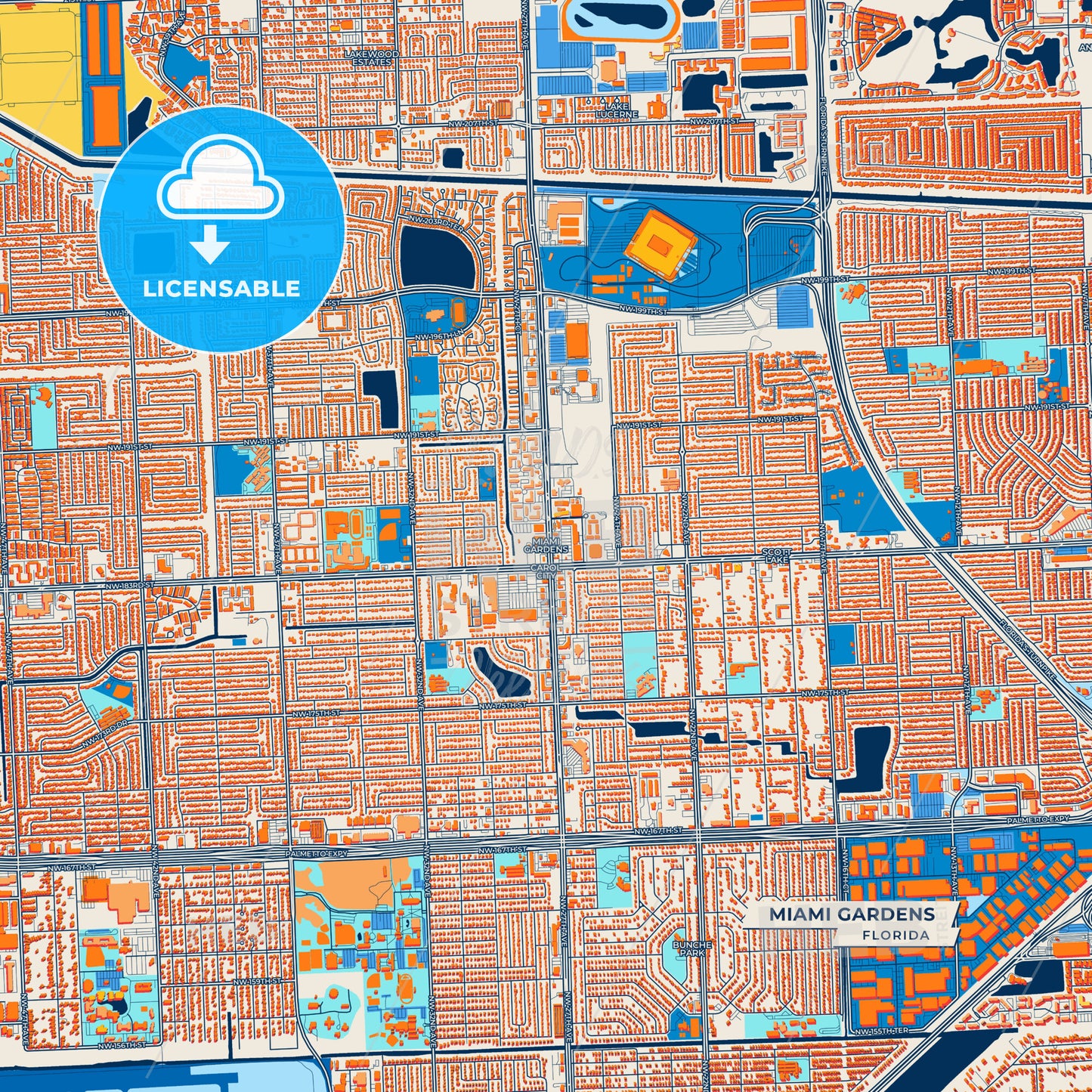 Canvas Print Template of Miami Gardens Street Map