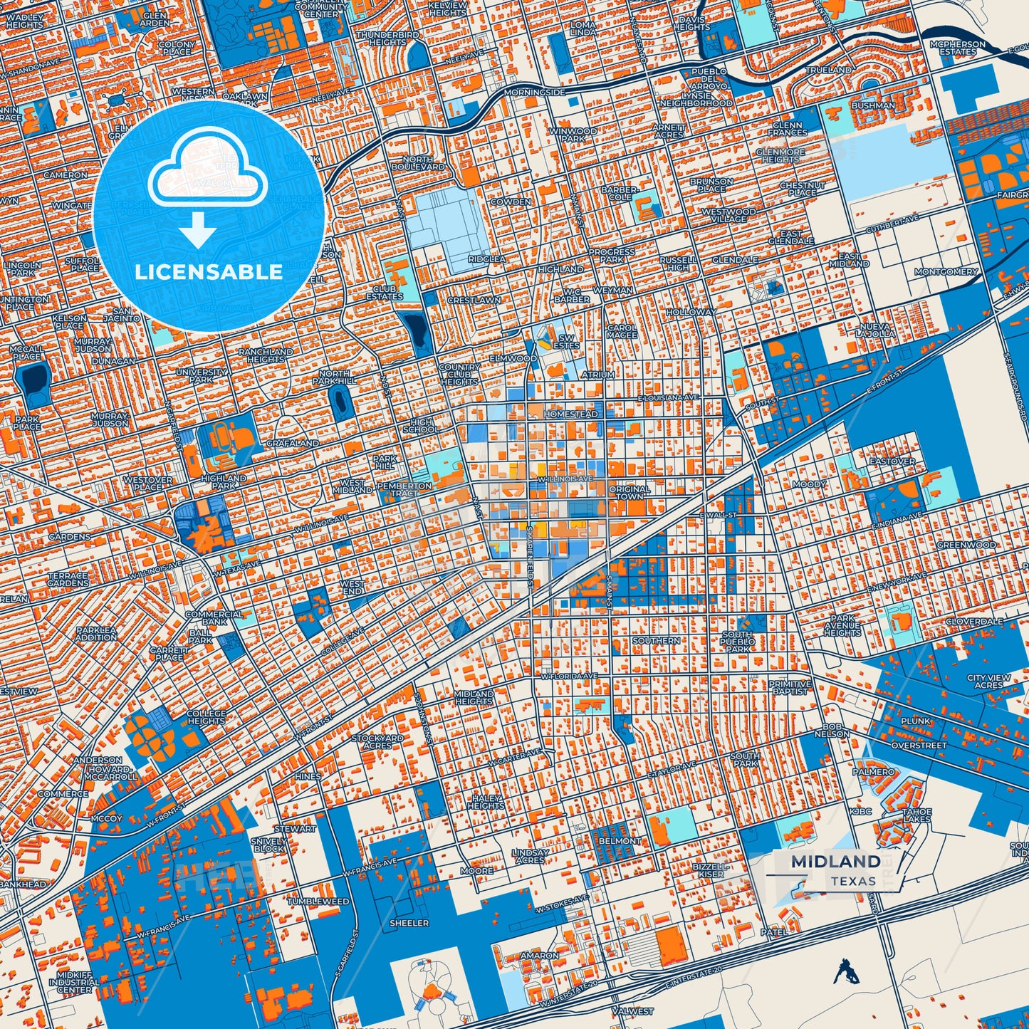 Canvas Print Template of Midland Street Map