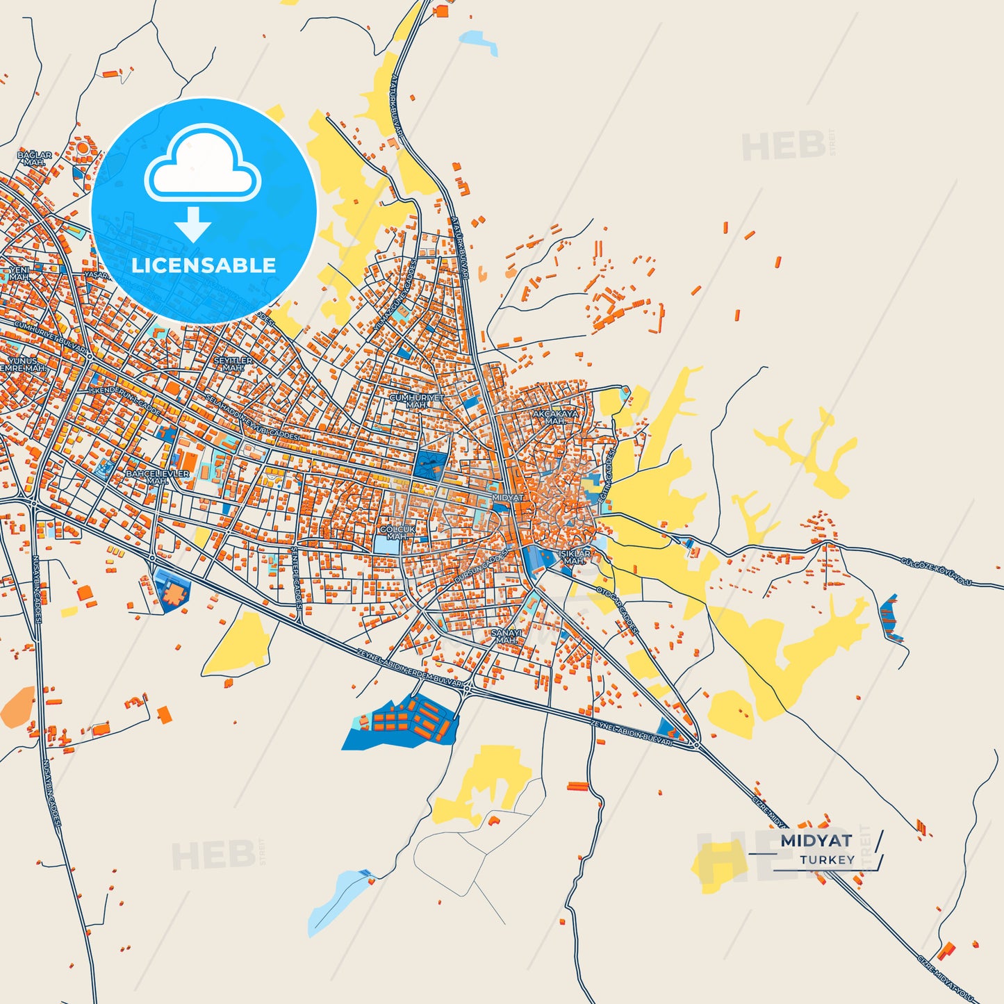 Canvas Print Template of Midyat Street Map