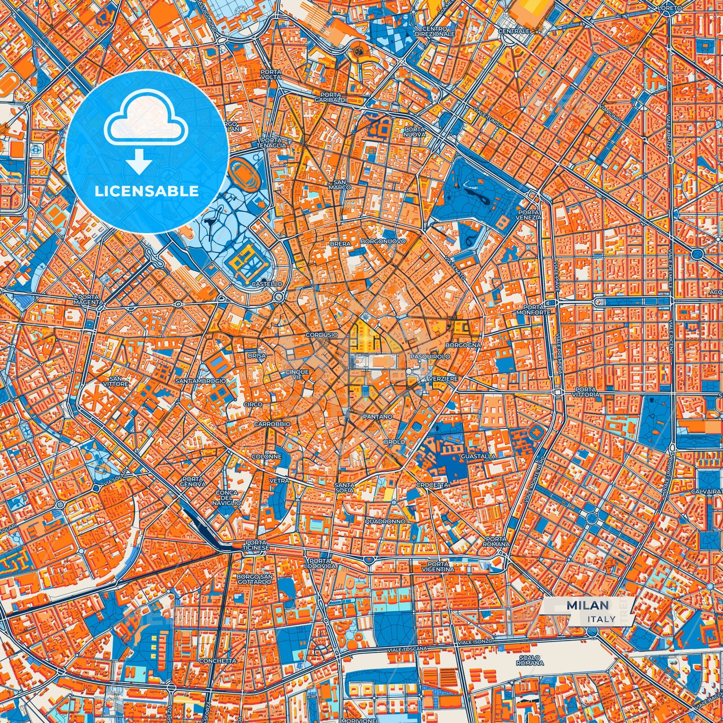 Canvas Print Template of Milan Street Map