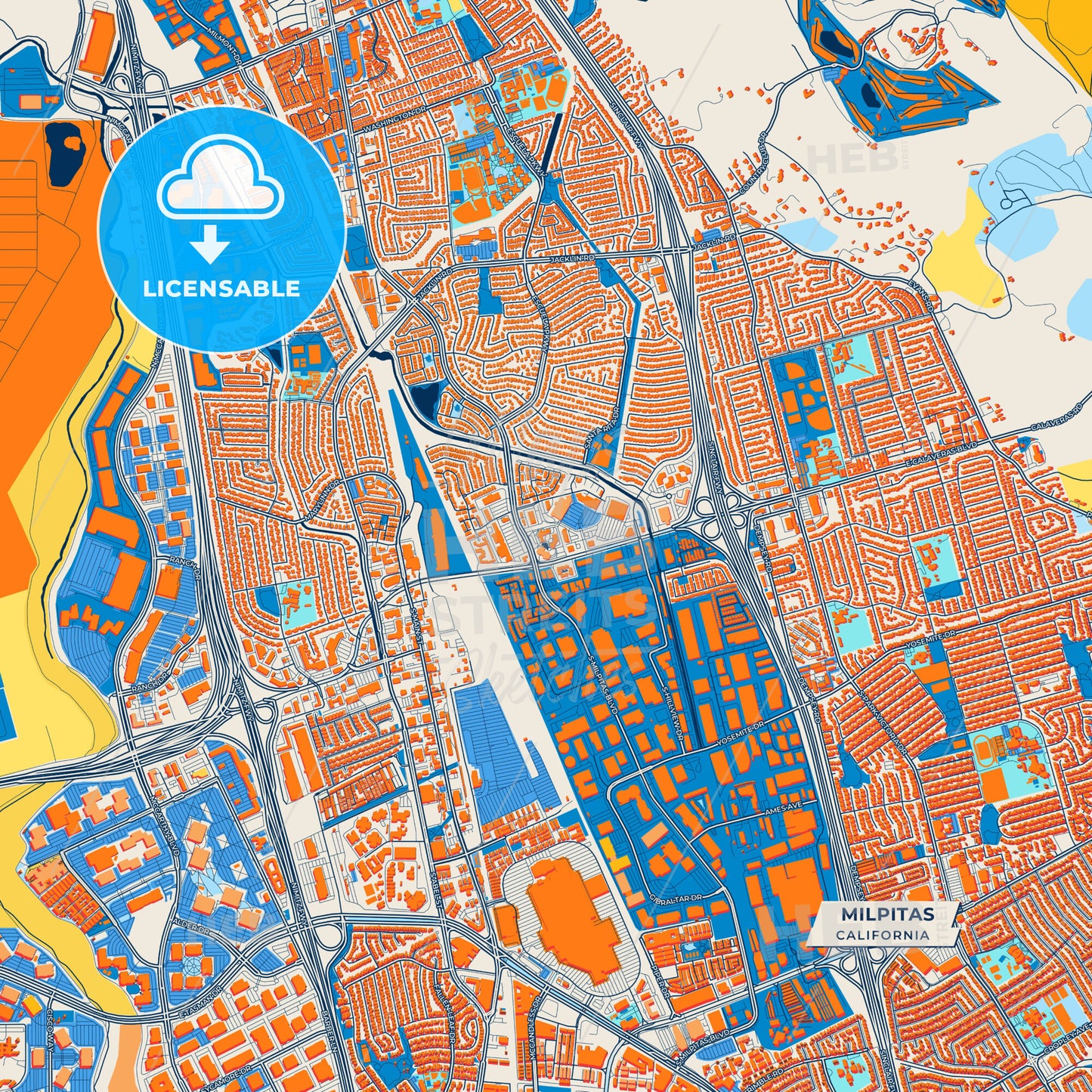 Canvas Print Template of Milpitas Street Map