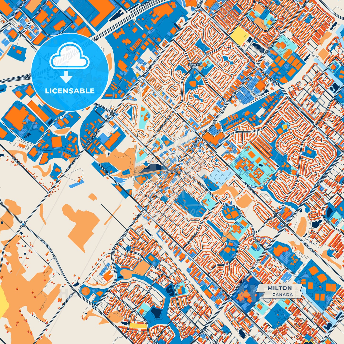Canvas Print Template of Milton Street Map