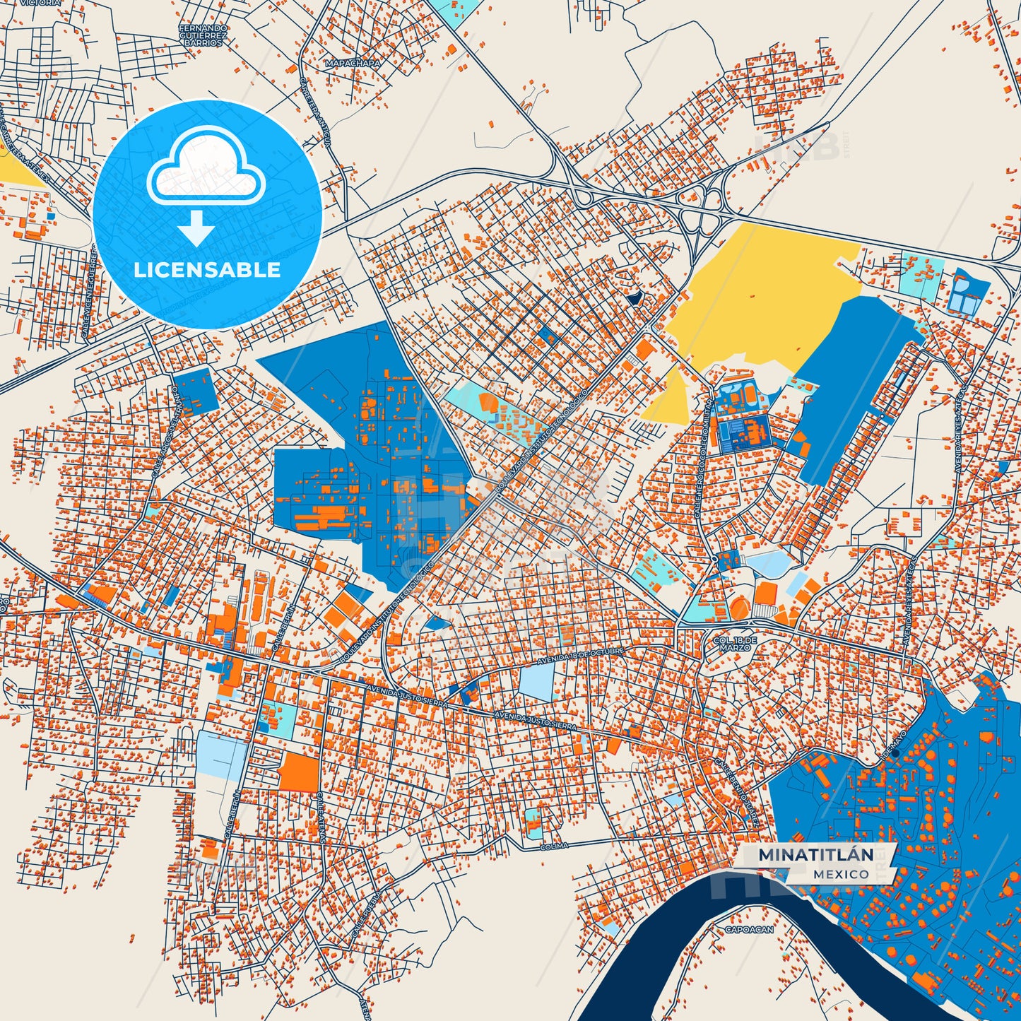 Canvas Print Template of Minatitlán Street Map