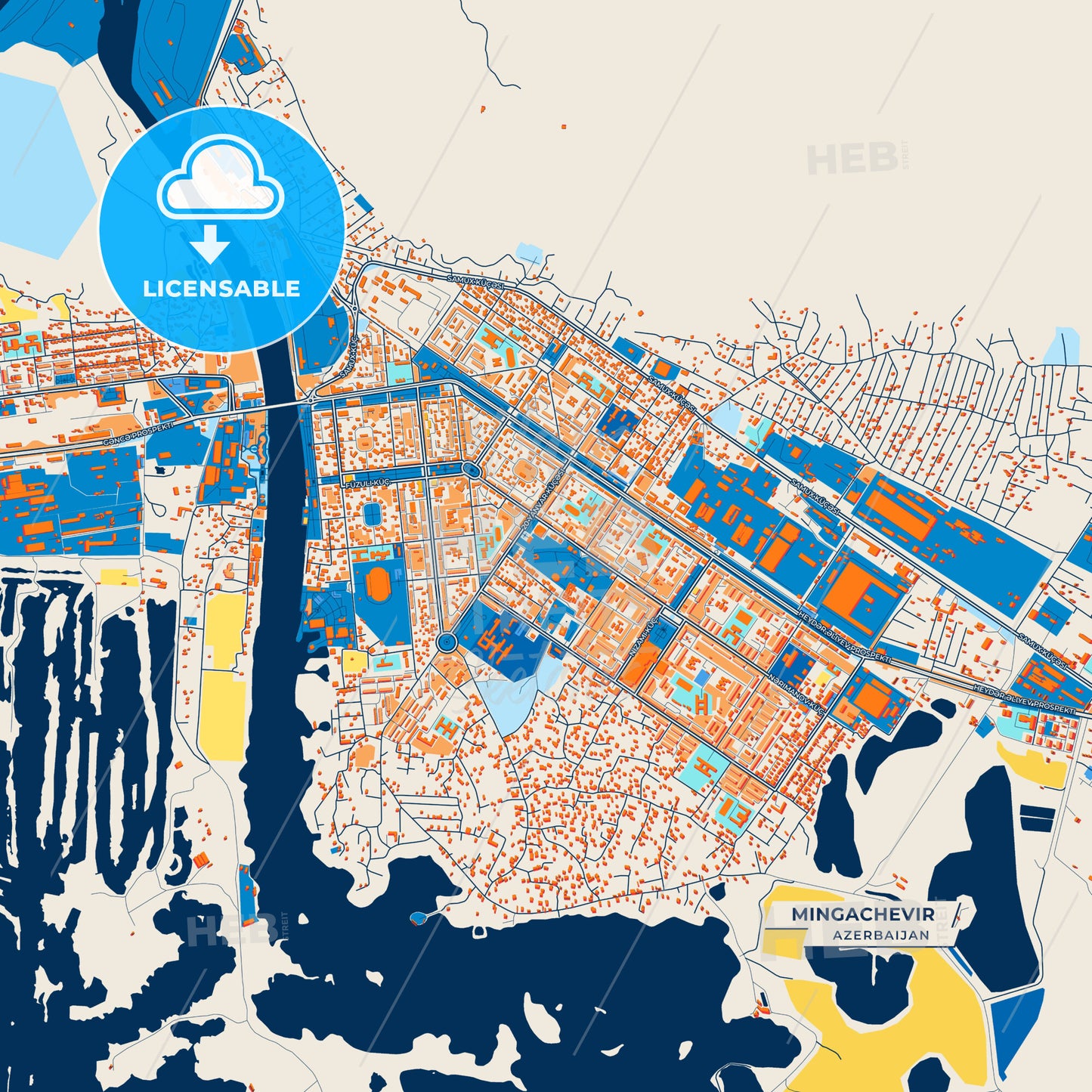 Canvas Print Template of Mingachevir Street Map