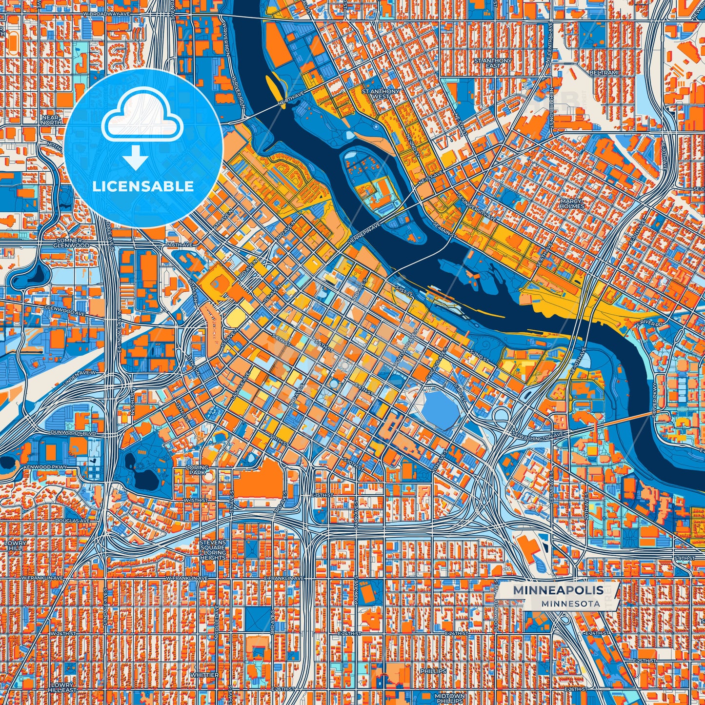 Canvas Print Template of Minneapolis Street Map
