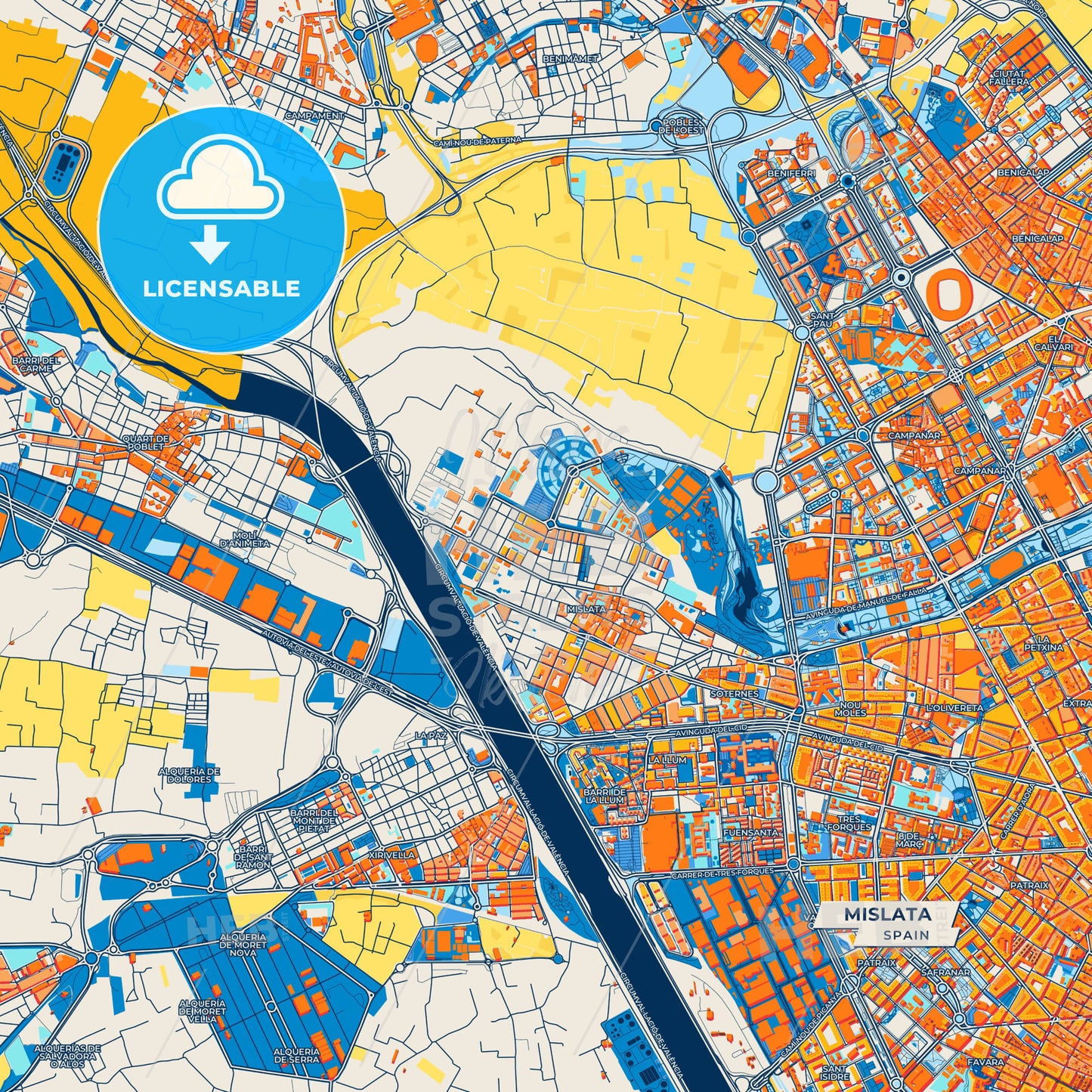 Canvas Print Template of Mislata Street Map