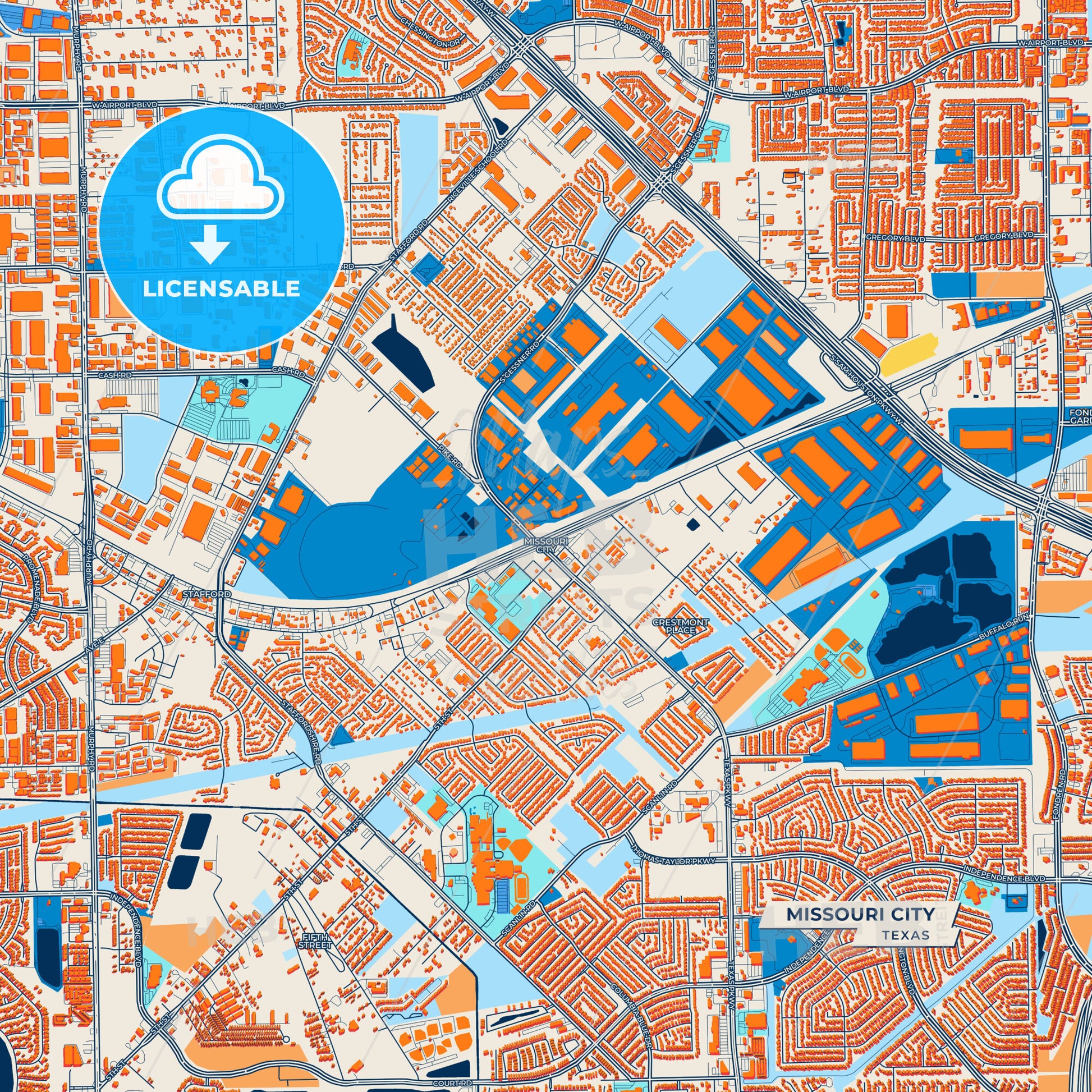 Canvas Print Template of Missouri City Street Map