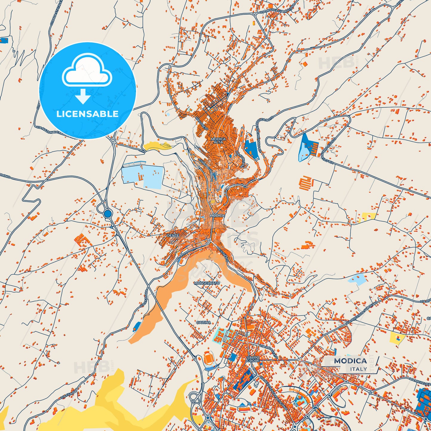 Canvas Print Template of Modica Street Map