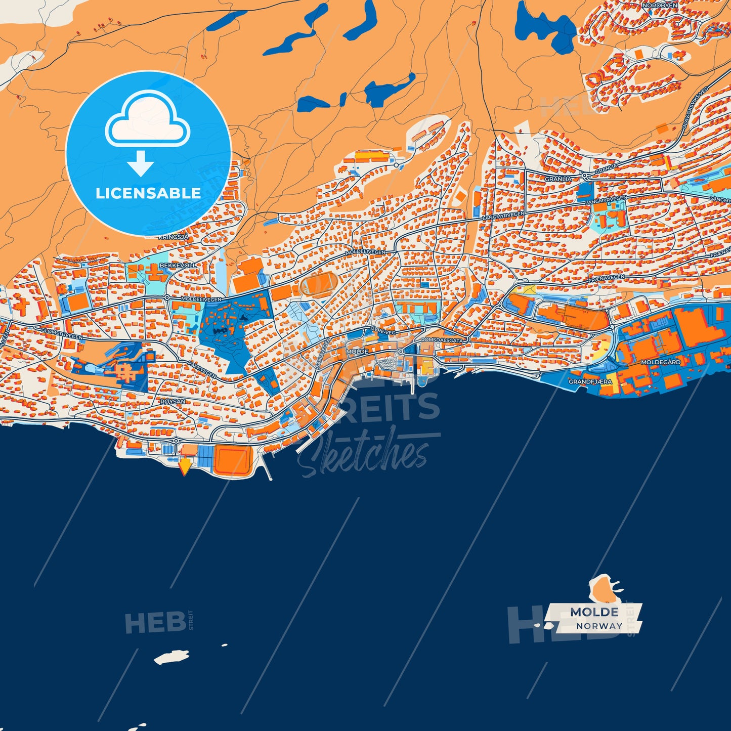 Canvas Print Template of Molde Street Map
