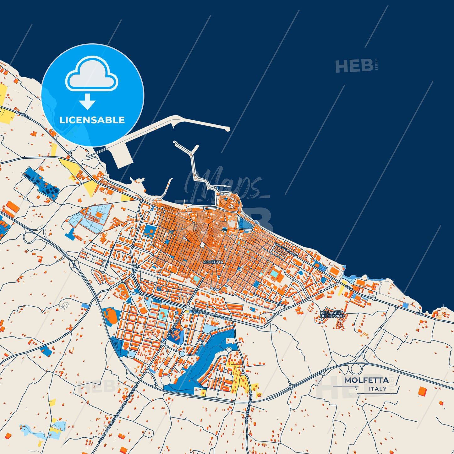 Canvas Print Template of Molfetta Street Map