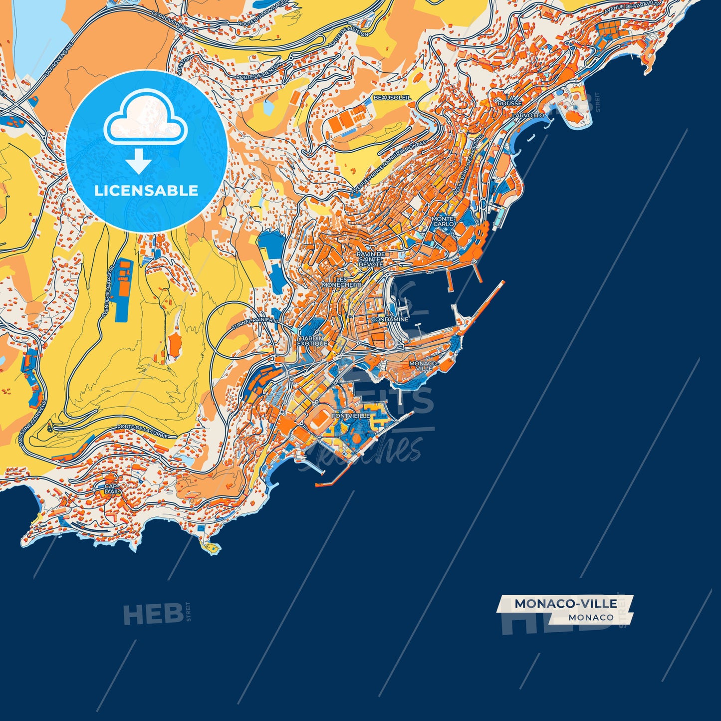 Canvas Print Template of Monaco-Ville Street Map