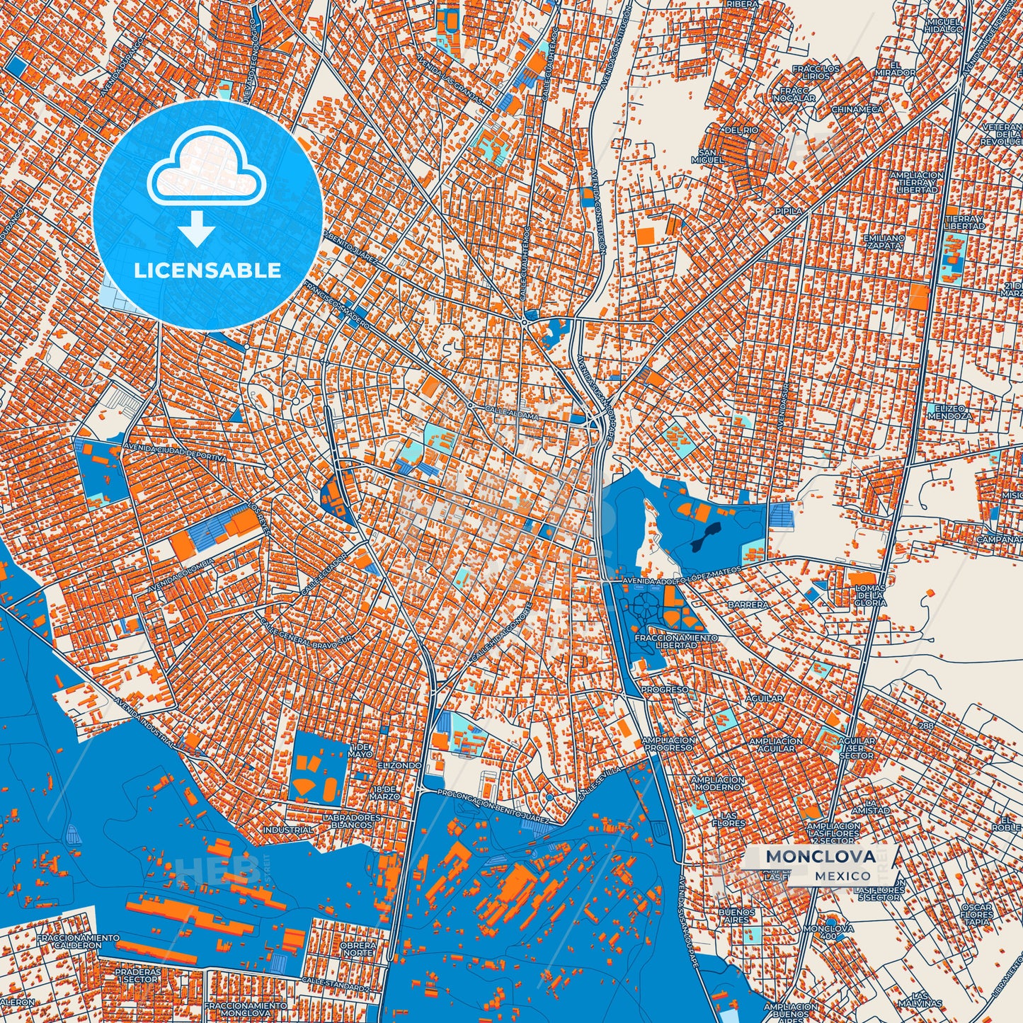 Canvas Print Template of Monclova Street Map