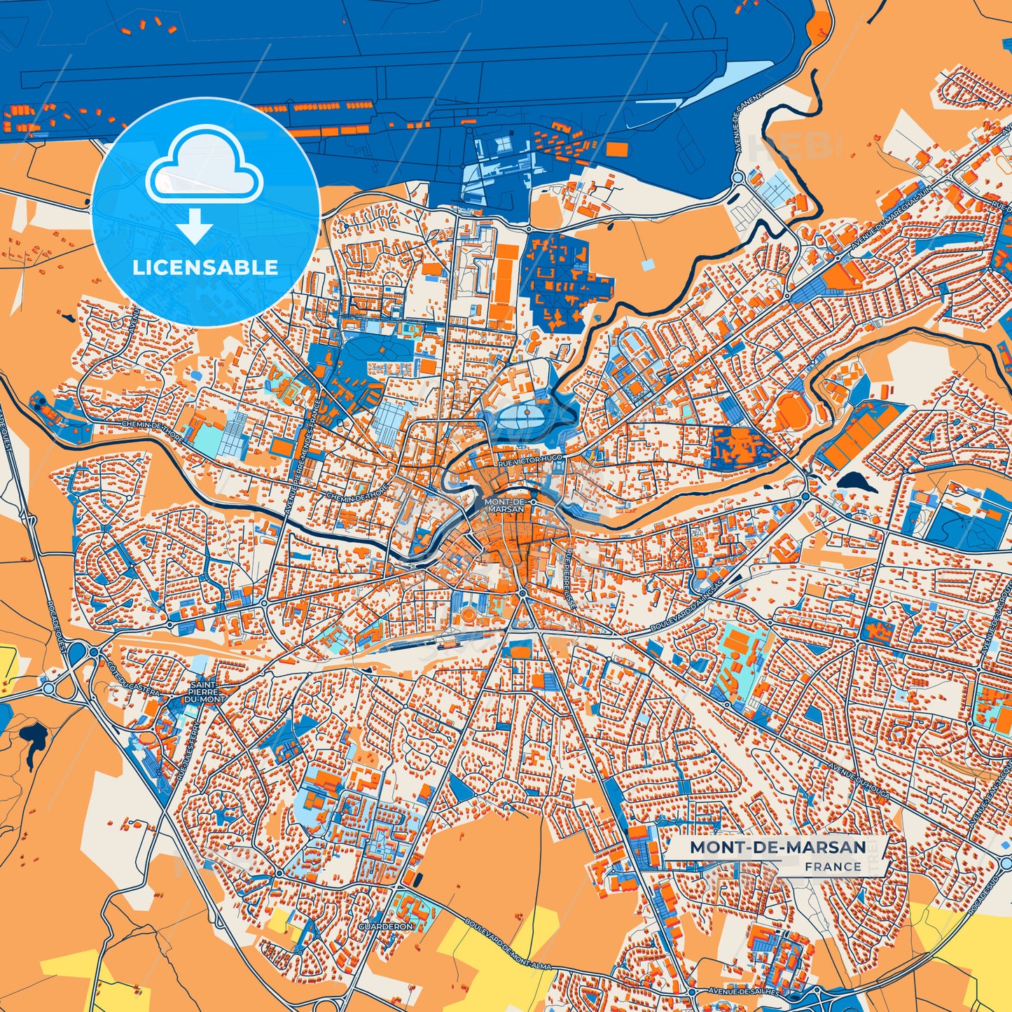 Canvas Print Template of Mont-de-Marsan Street Map
