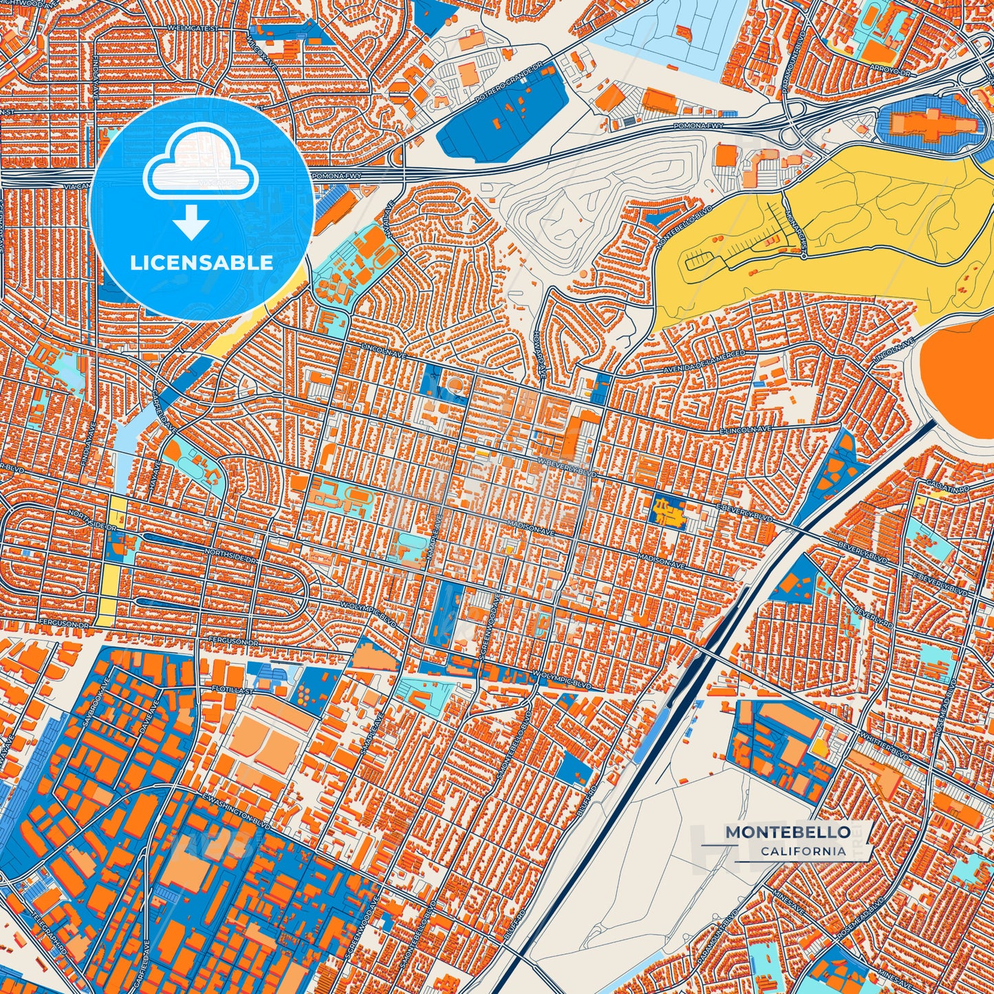 Canvas Print Template of Montebello Street Map