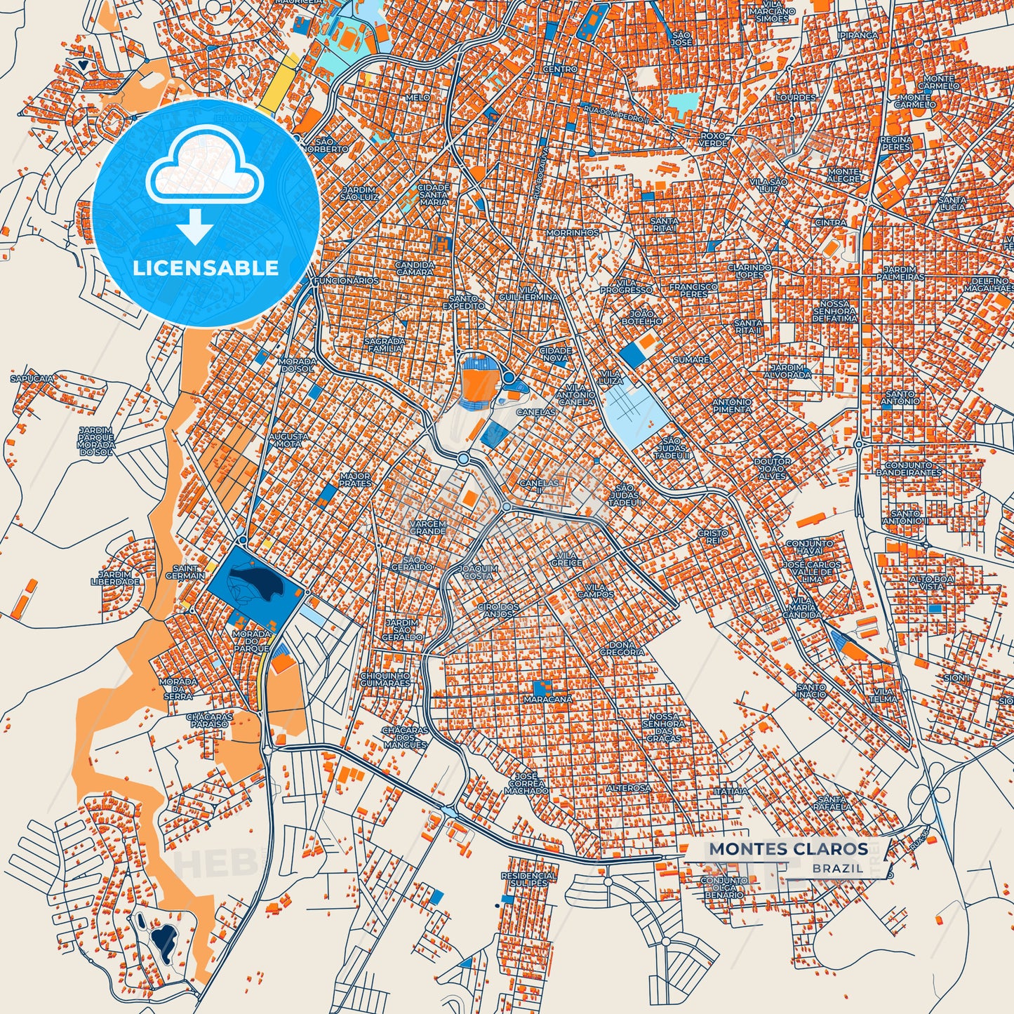 Canvas Print Template of Montes Claros Street Map