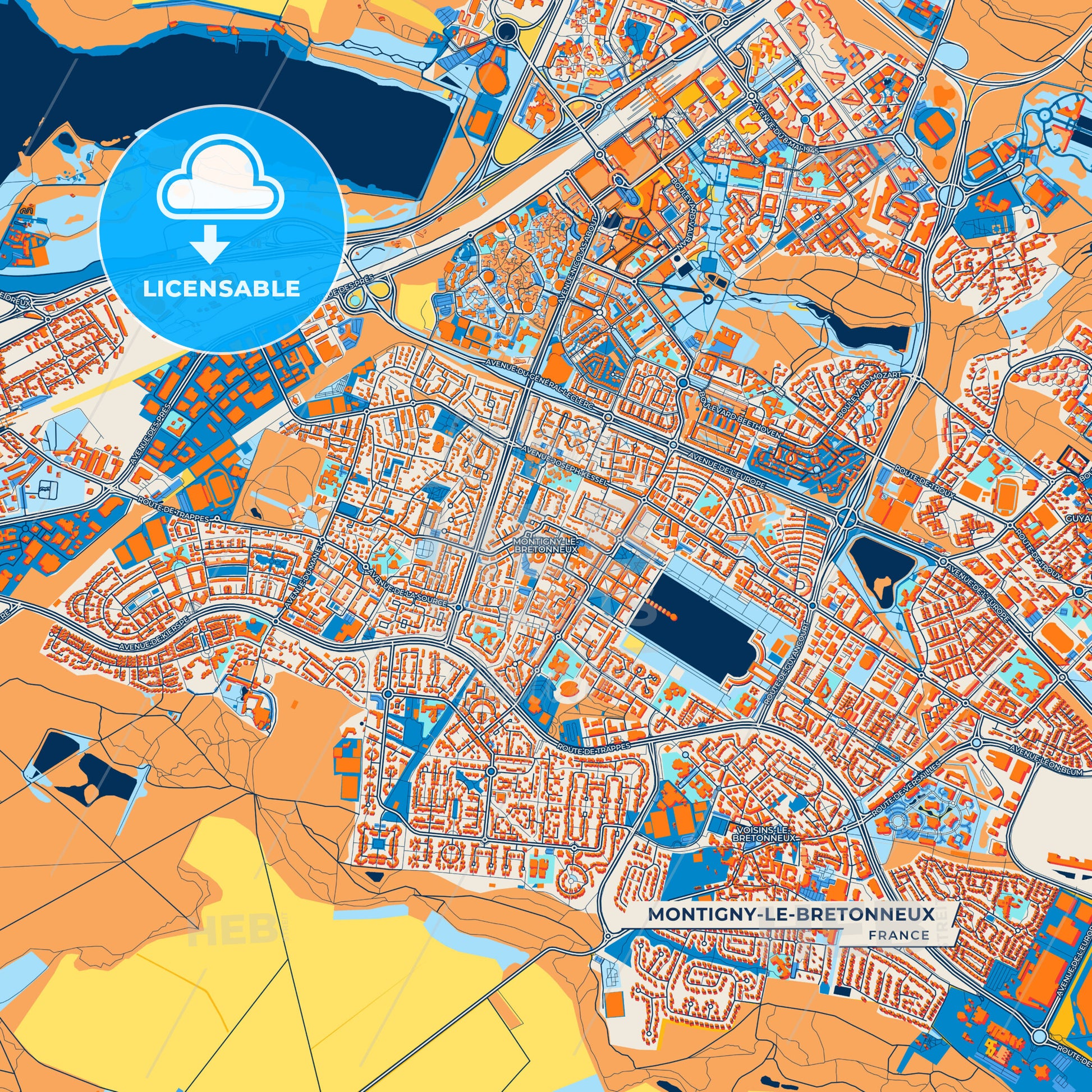 Canvas Print Template of Montigny-le-Bretonneux Street Map