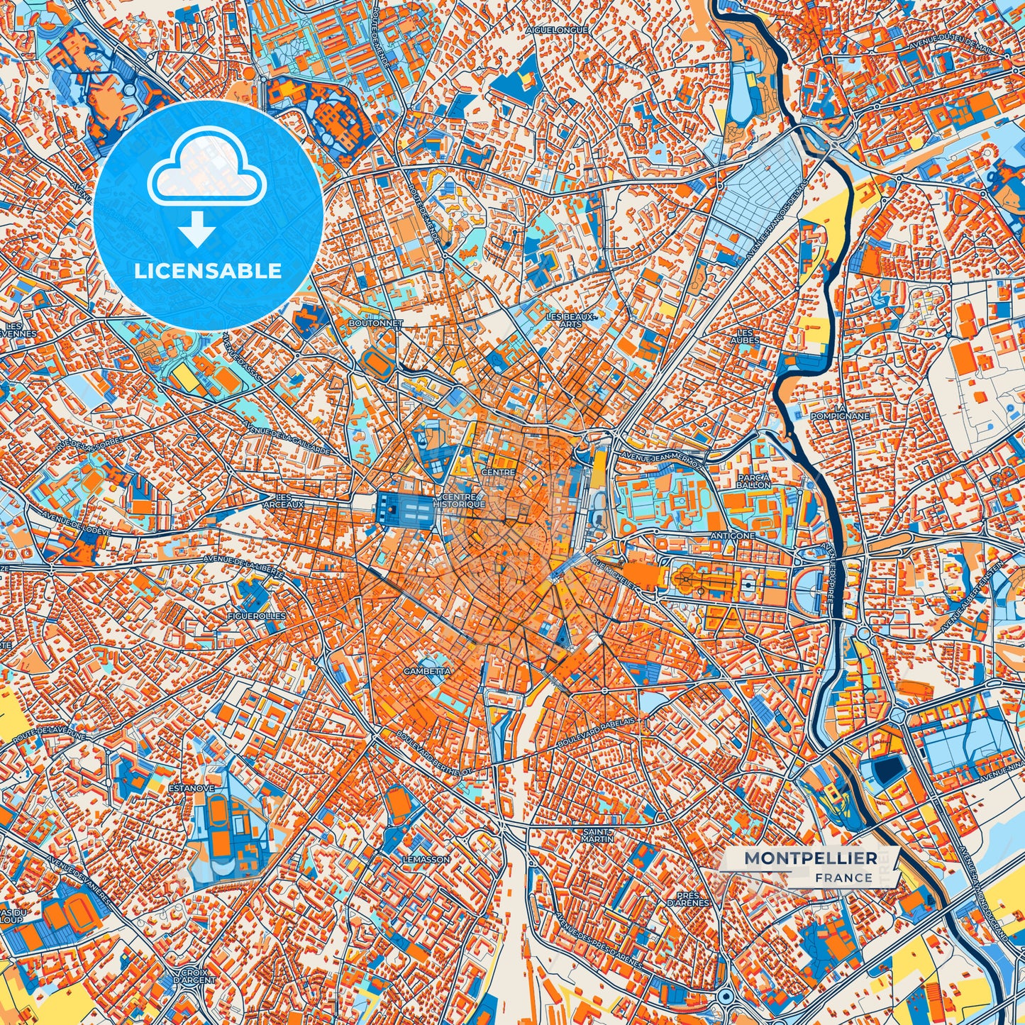 Canvas Print Template of Montpellier Street Map