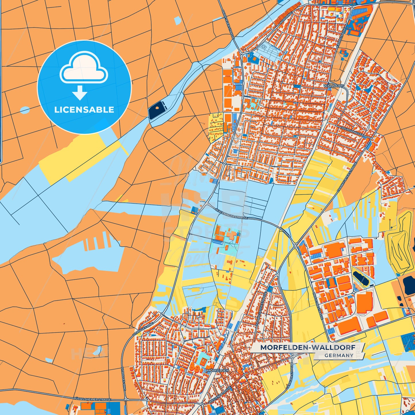 Canvas Print Template of Morfelden-Walldorf Street Map