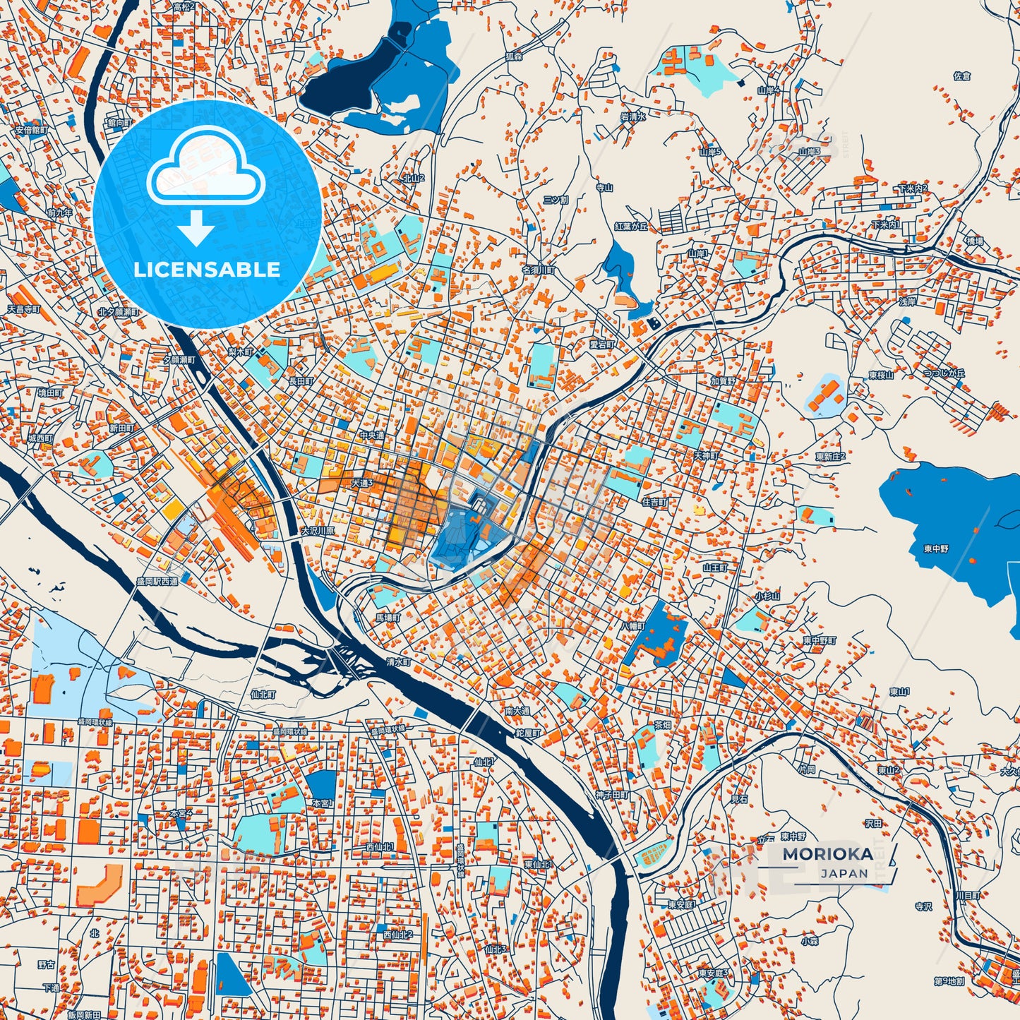 Canvas Print Template of Morioka Street Map