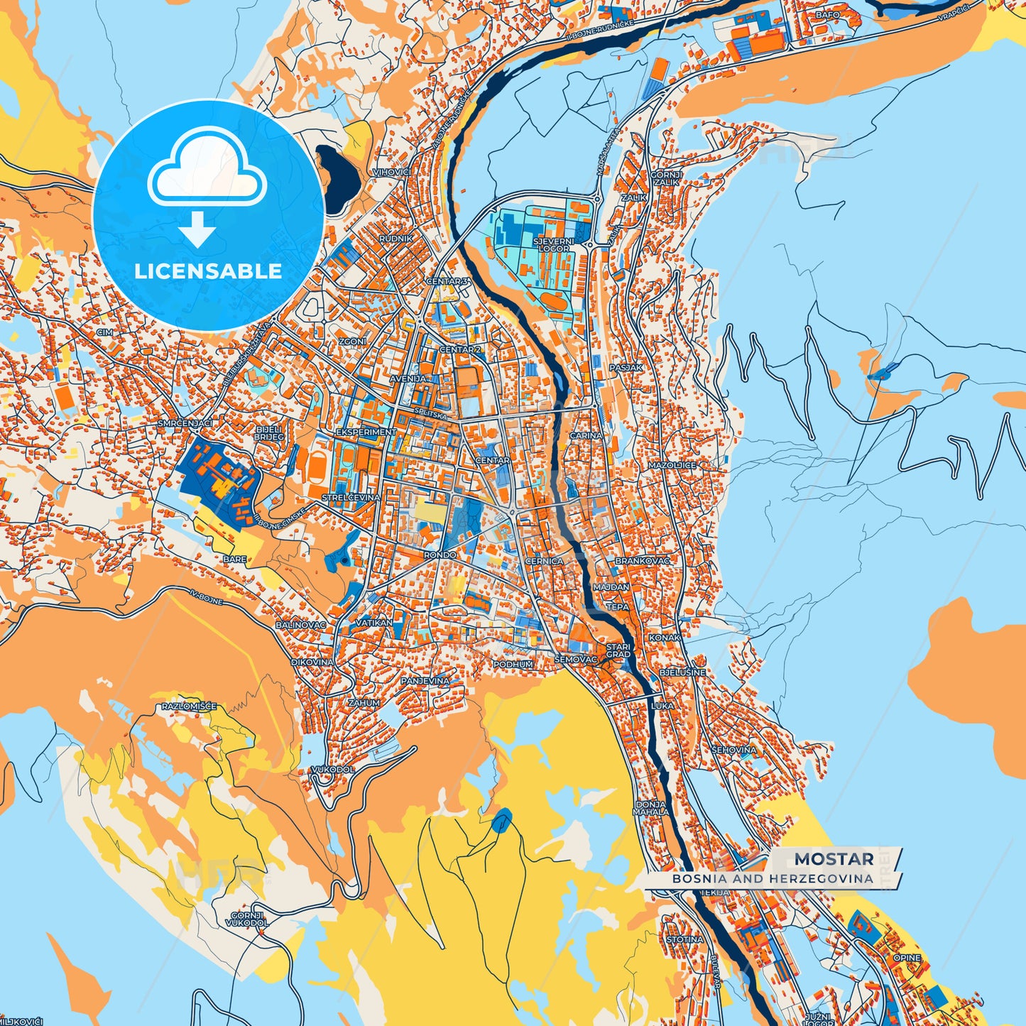 Canvas Print Template of Mostar Street Map