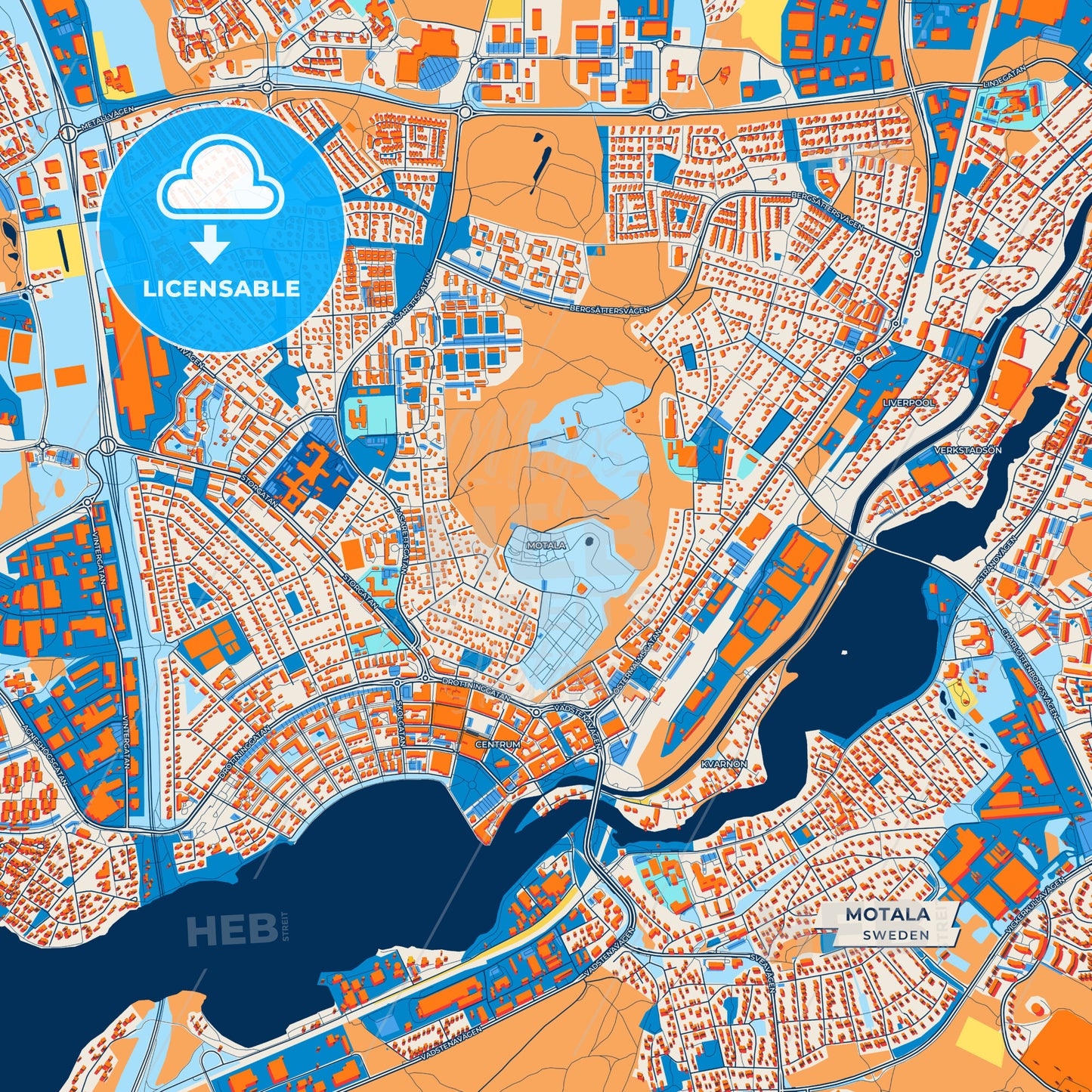 Canvas Print Template of Motala Street Map