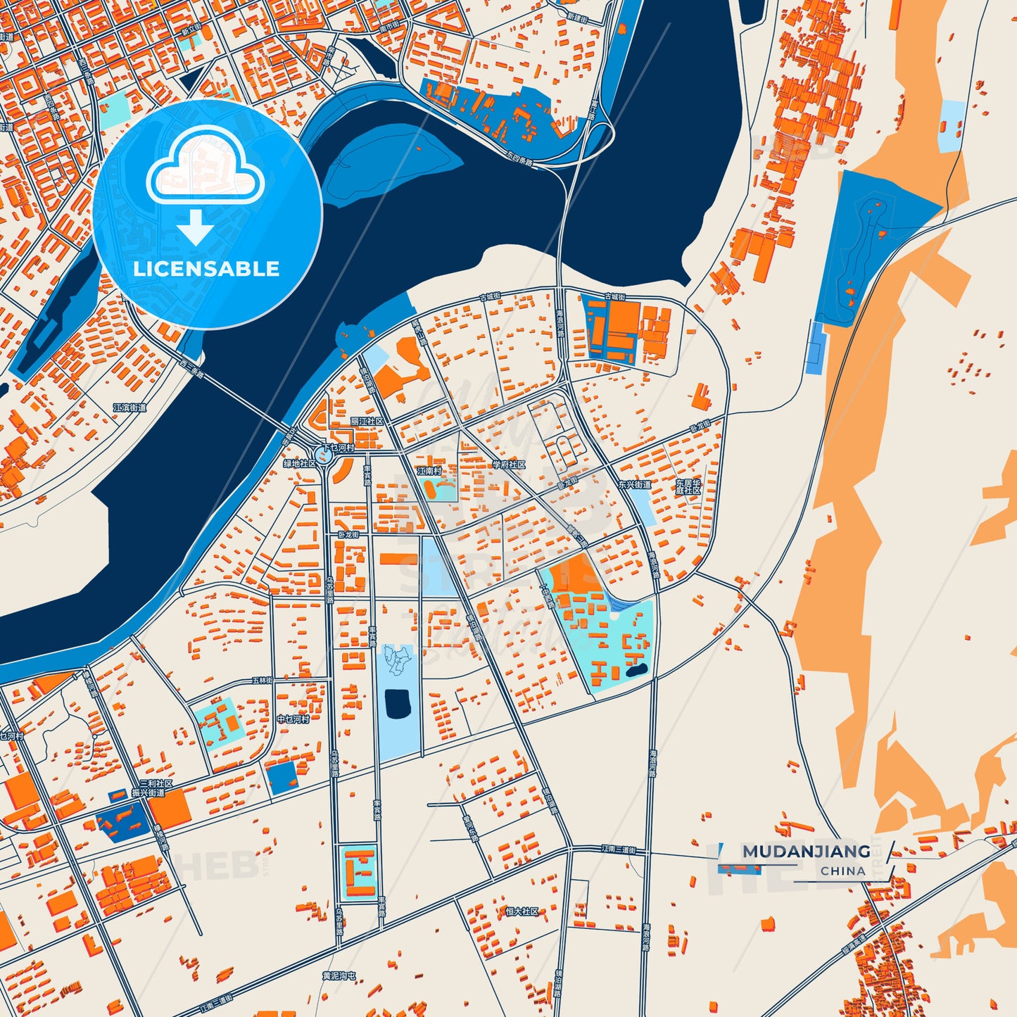 Canvas Print Template of Mudanjiang Street Map