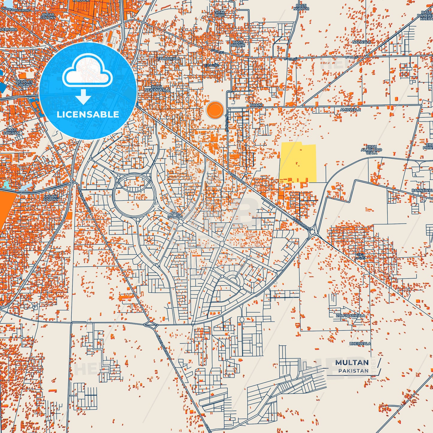 Canvas Print Template of Multan Street Map