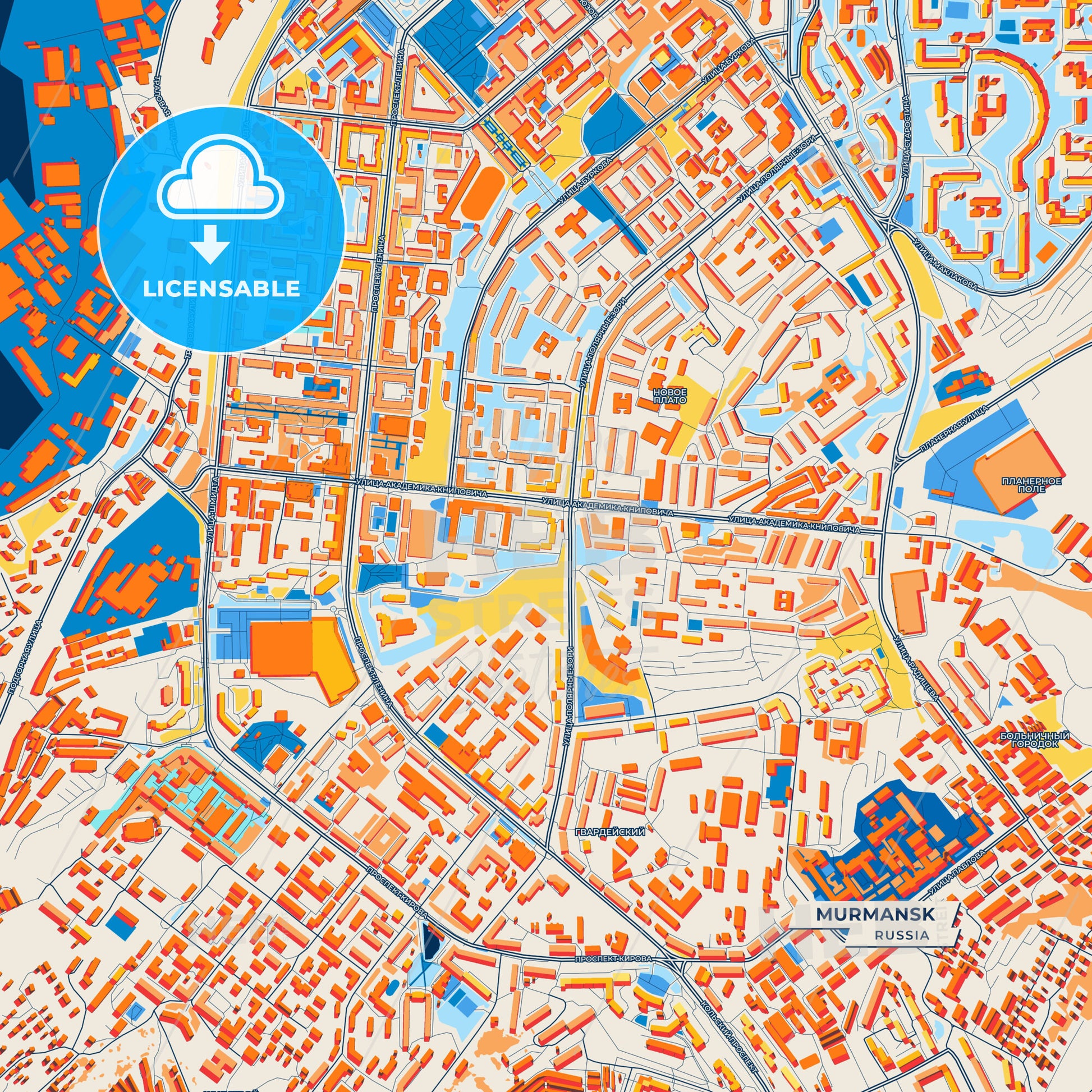 Canvas Print Template of Murmansk Street Map