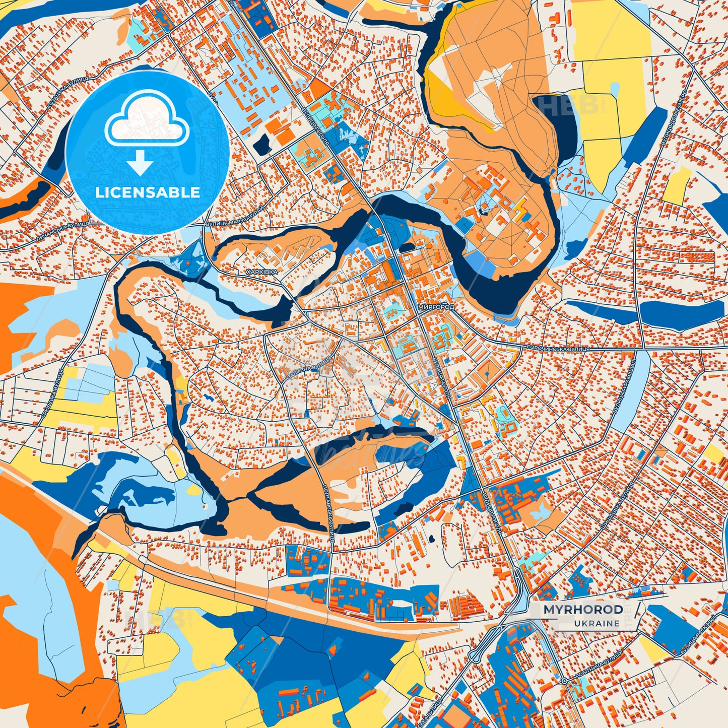 Canvas Print Template of Myrhorod Street Map