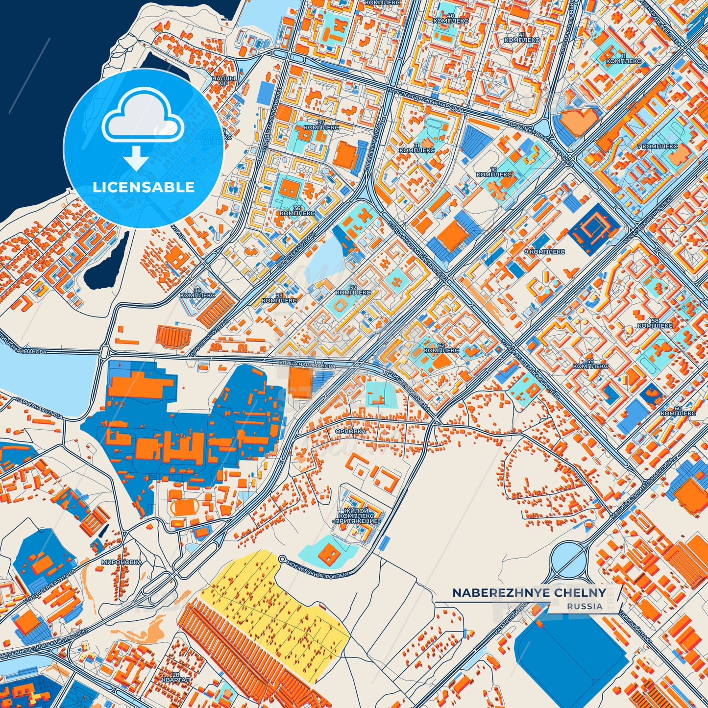 Canvas Print Template of Naberezhnye Chelny Street Map