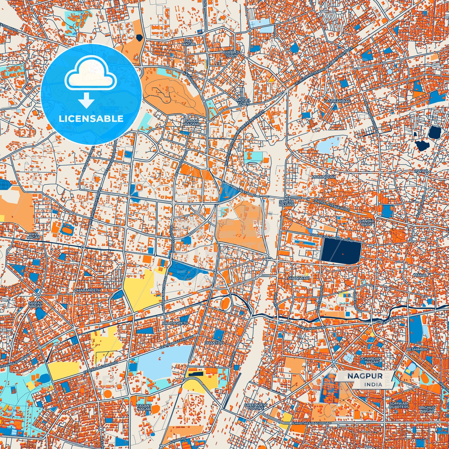 Canvas Print Template of Nagpur Street Map