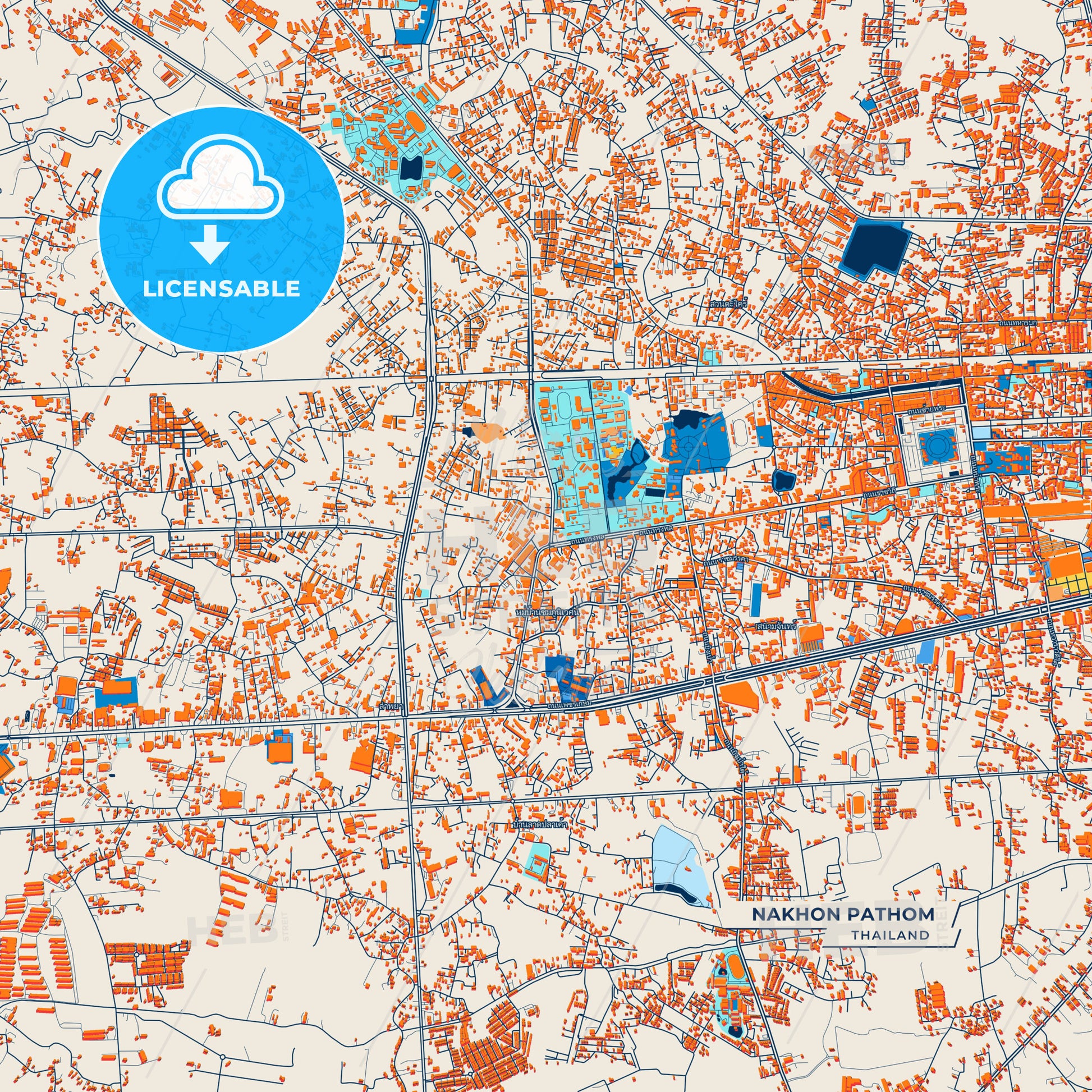 Canvas Print Template of Nakhon Pathom Street Map