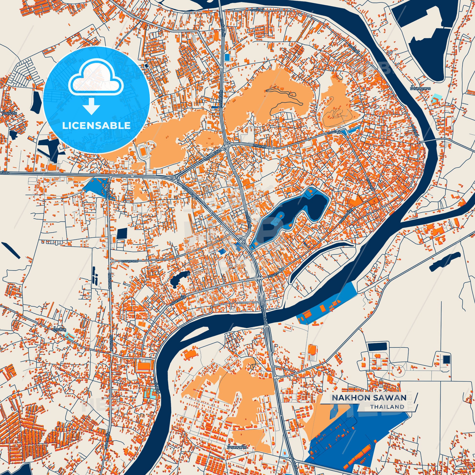 Canvas Print Template of Nakhon Sawan Street Map