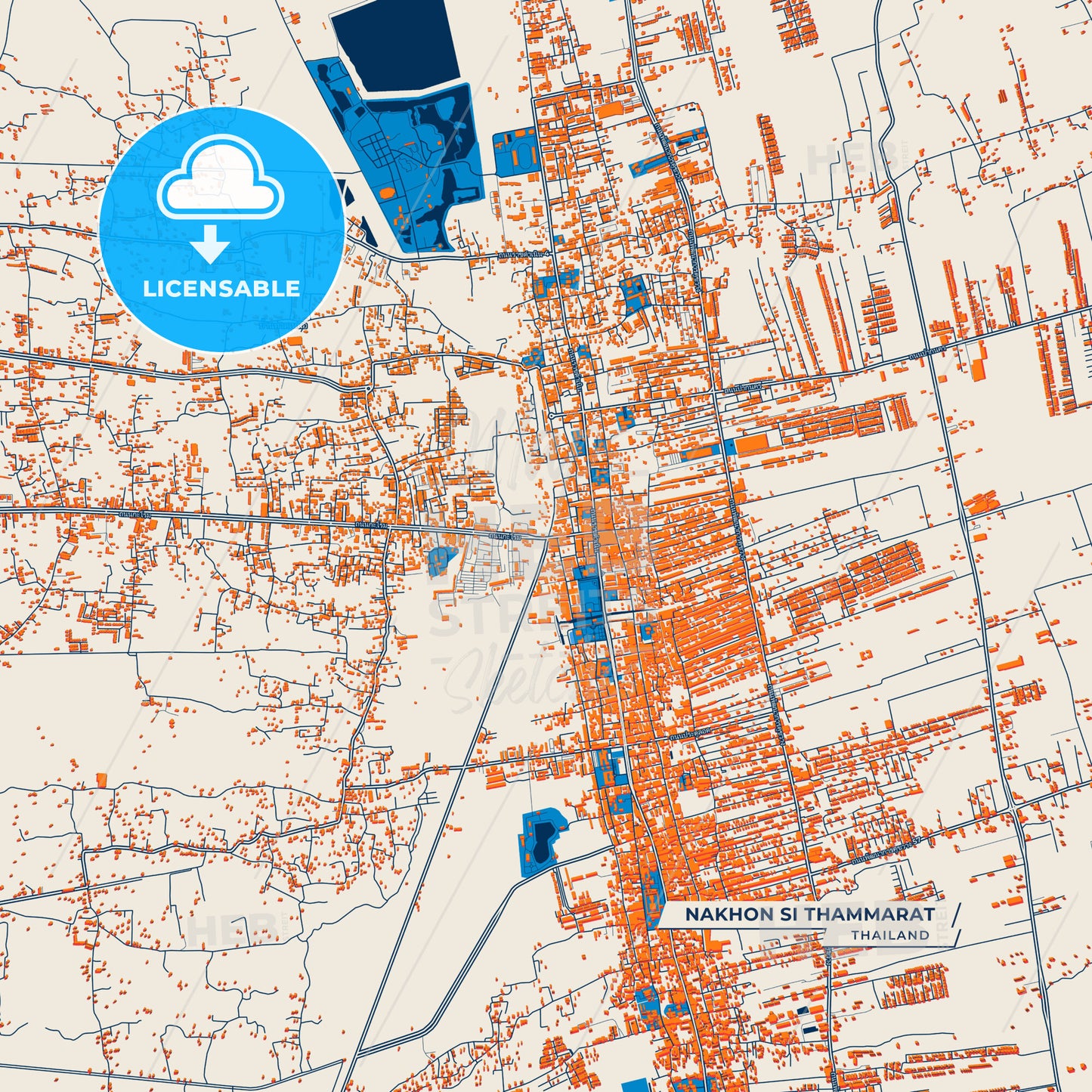 Canvas Print Template of Nakhon Si Thammarat Street Map