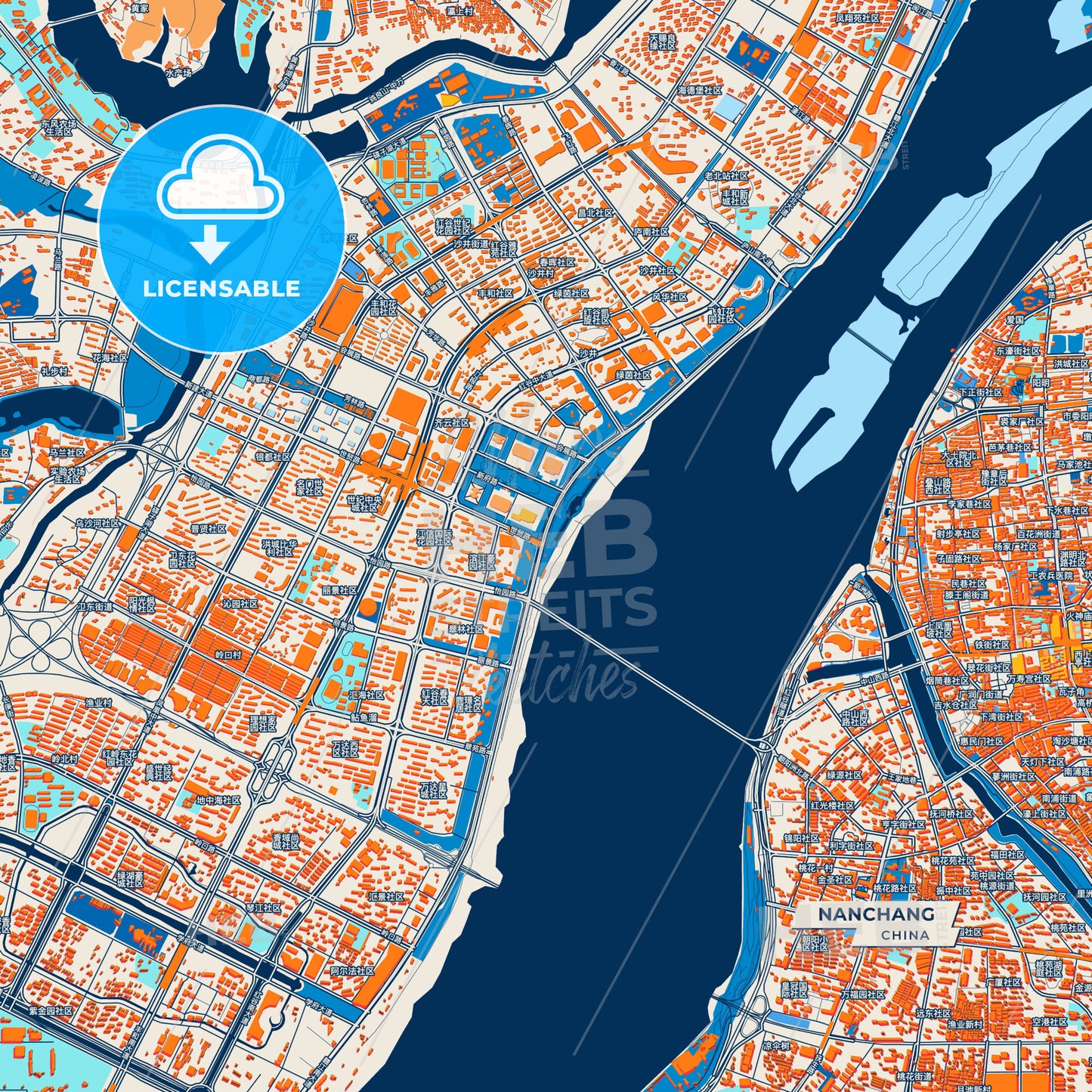 Canvas Print Template of Nanchang Street Map