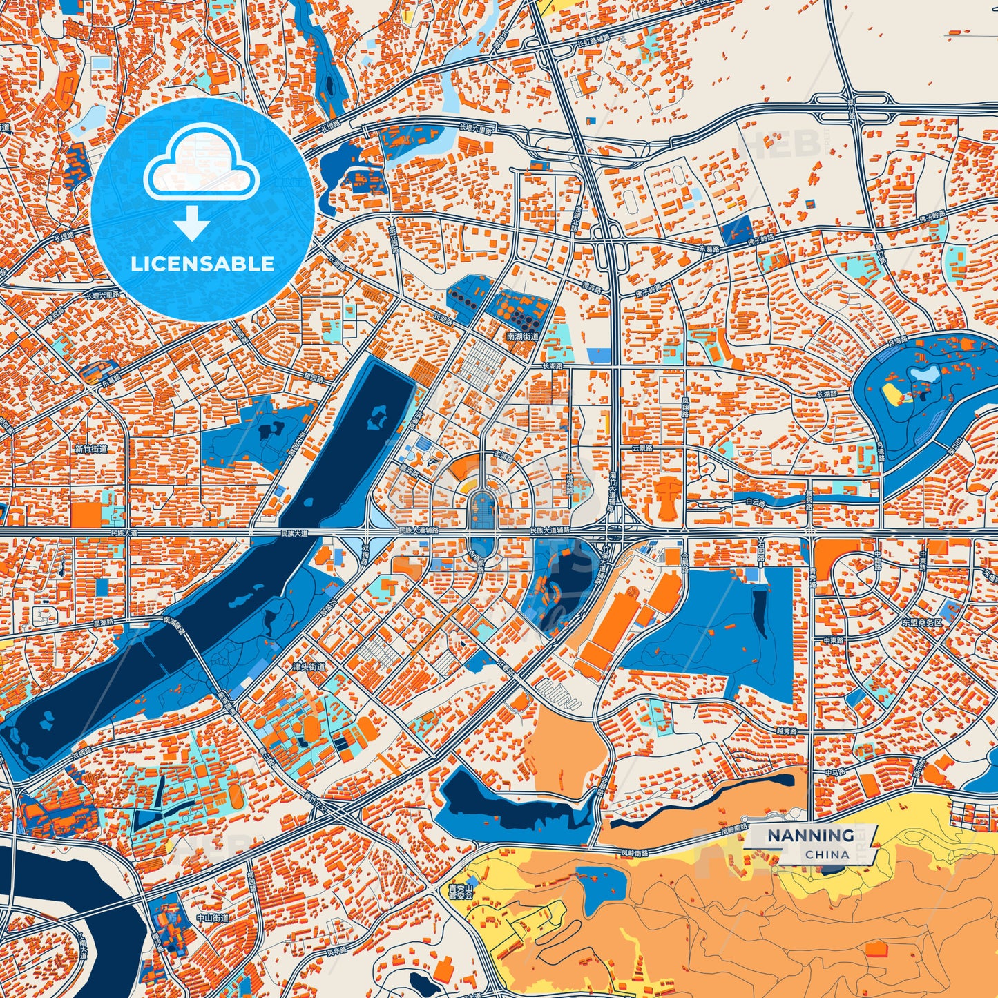 Canvas Print Template of Nanning Street Map
