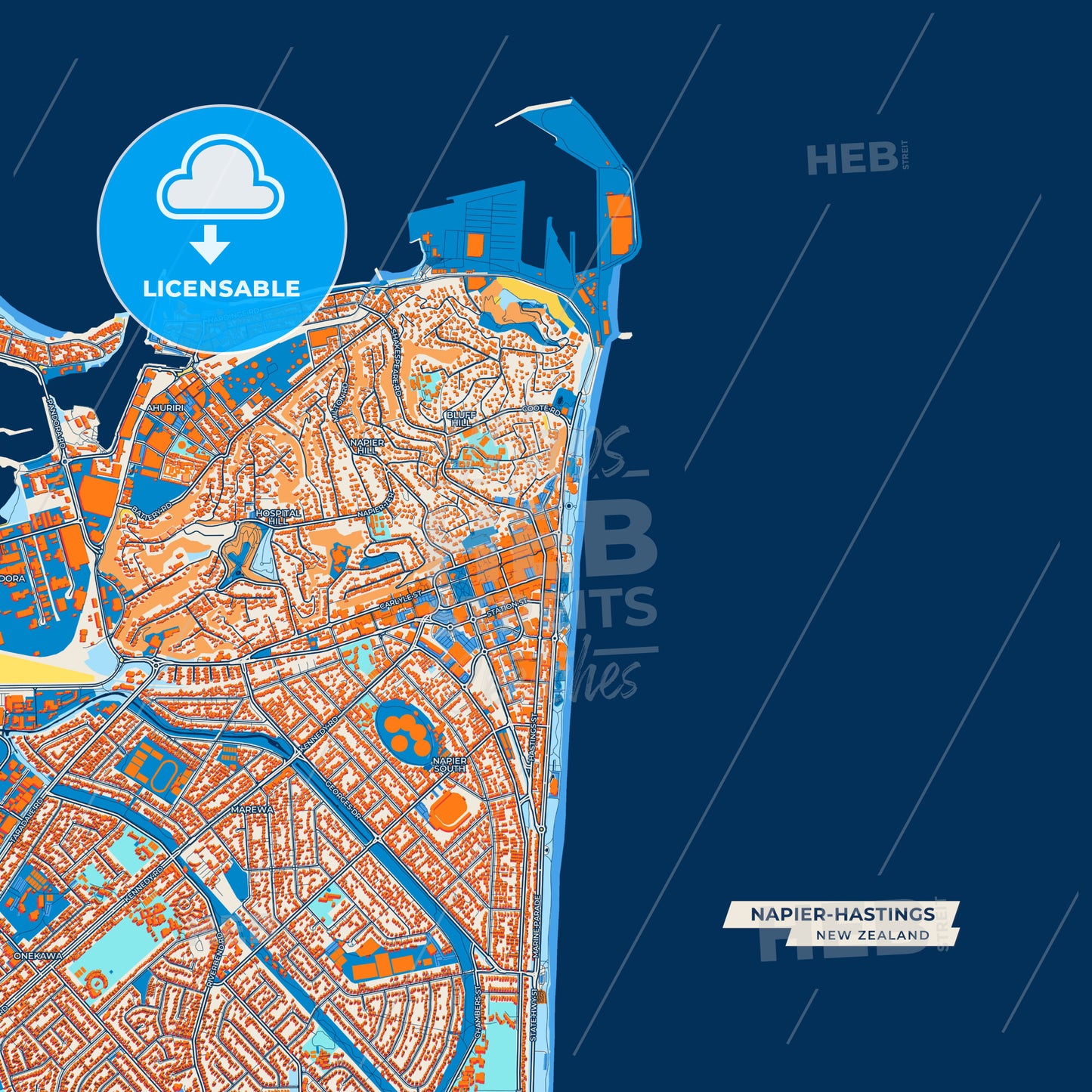 Canvas Print Template of Napier-Hastings Street Map
