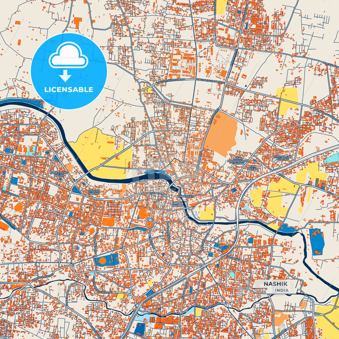 Canvas Print Template of Nashik Street Map