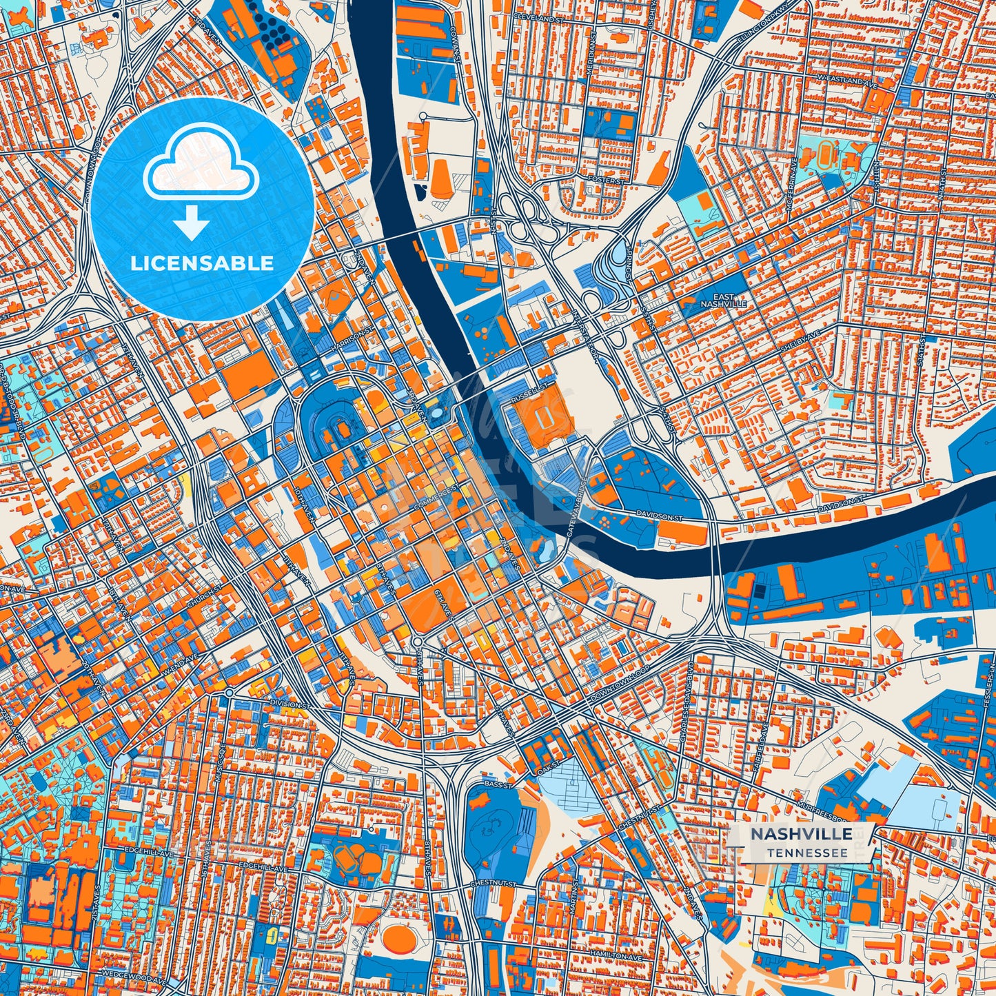 Canvas Print Template of Nashville Street Map