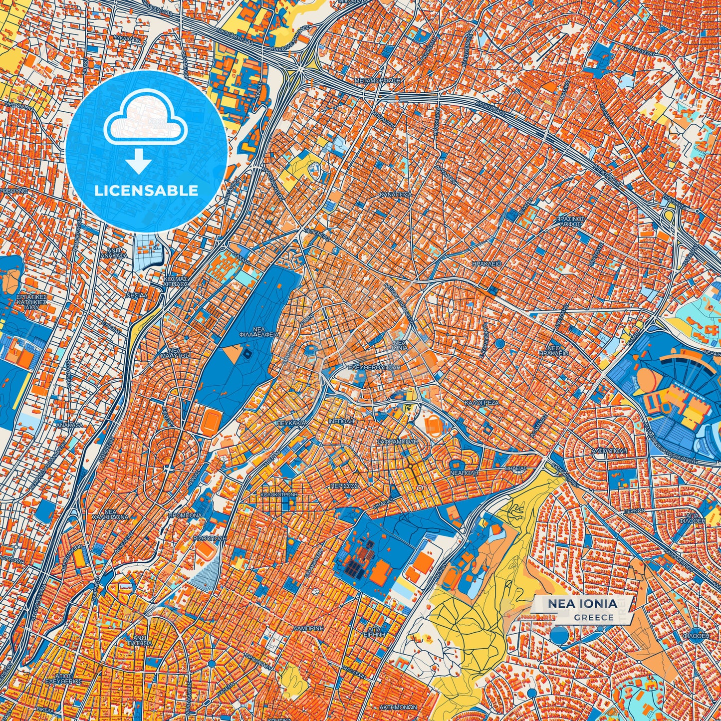 Canvas Print Template of Nea Ionia Street Map