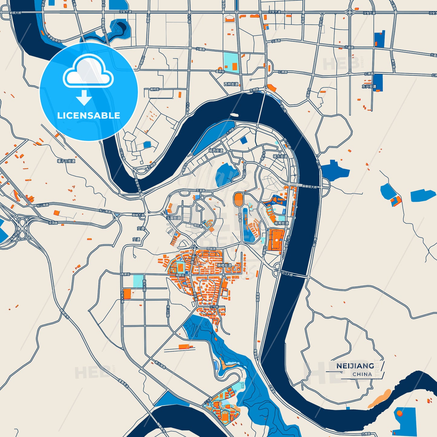 Canvas Print Template of Neijiang Street Map