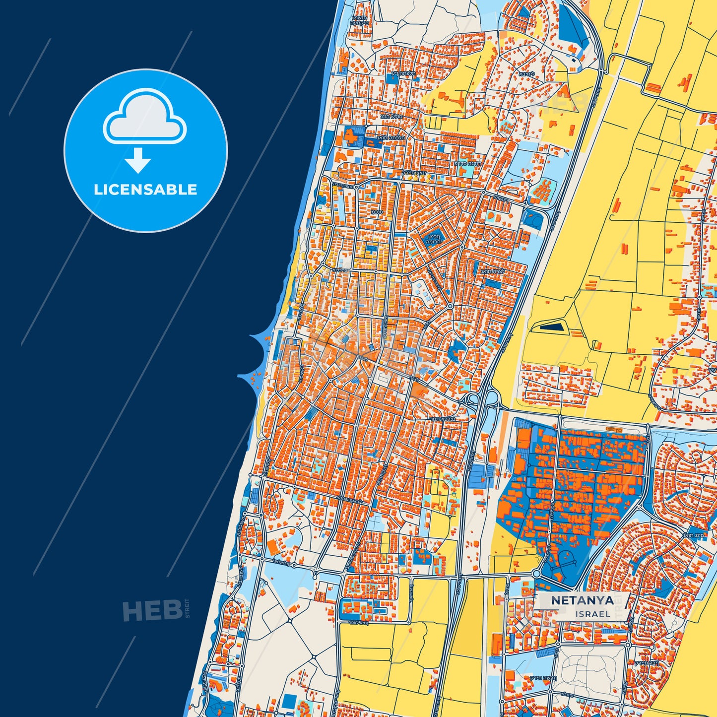 Canvas Print Template of Netanya Street Map