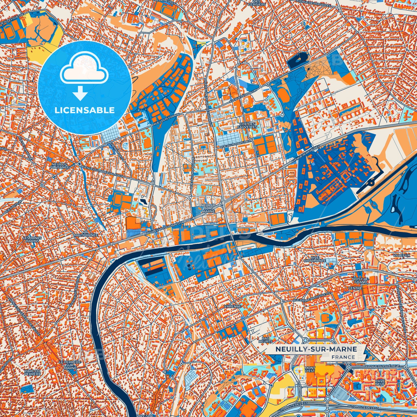 Canvas Print Template of Neuilly-sur-Marne Street Map