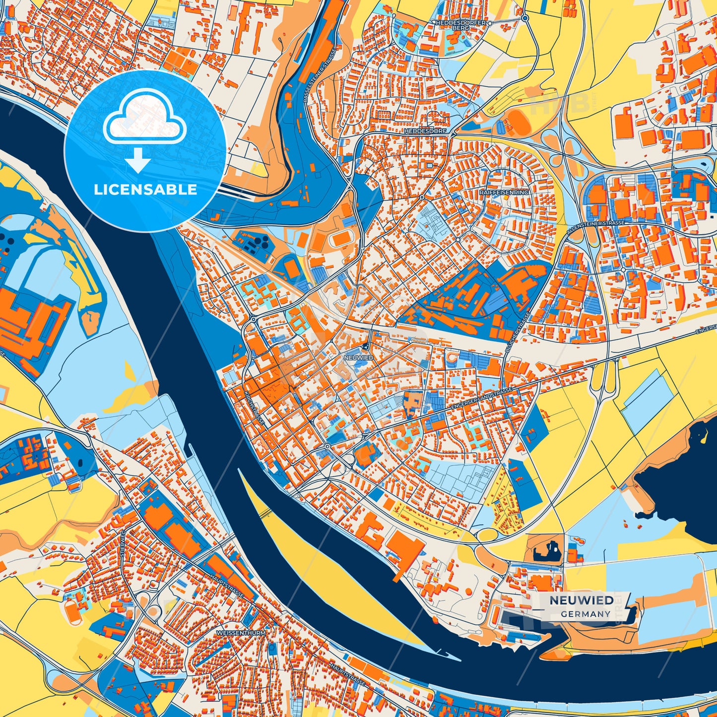 Canvas Print Template of Neuwied Street Map