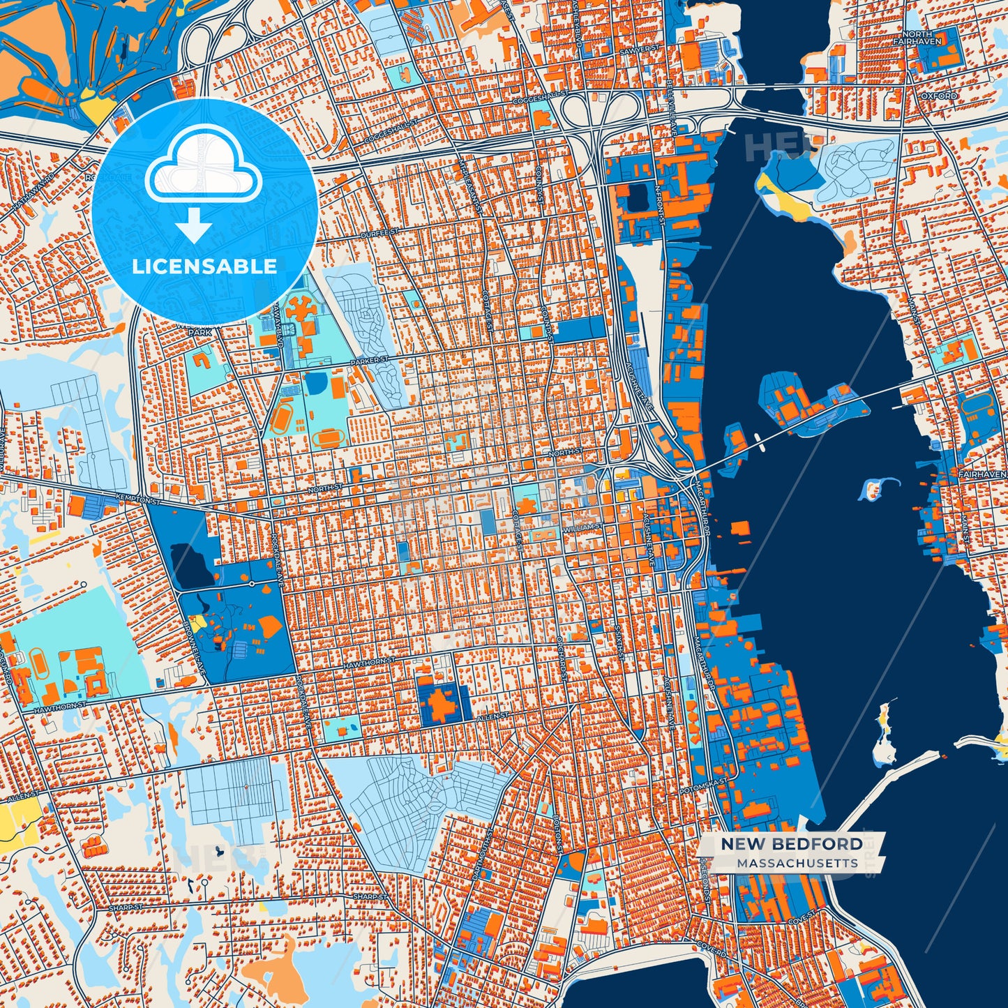 Canvas Print Template of New Bedford Street Map