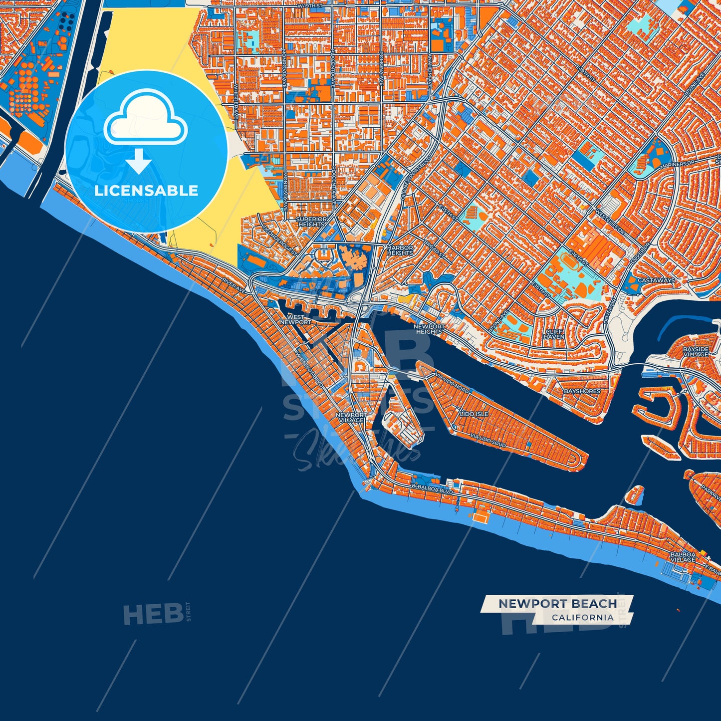 Canvas Print Template of Newport Beach Street Map